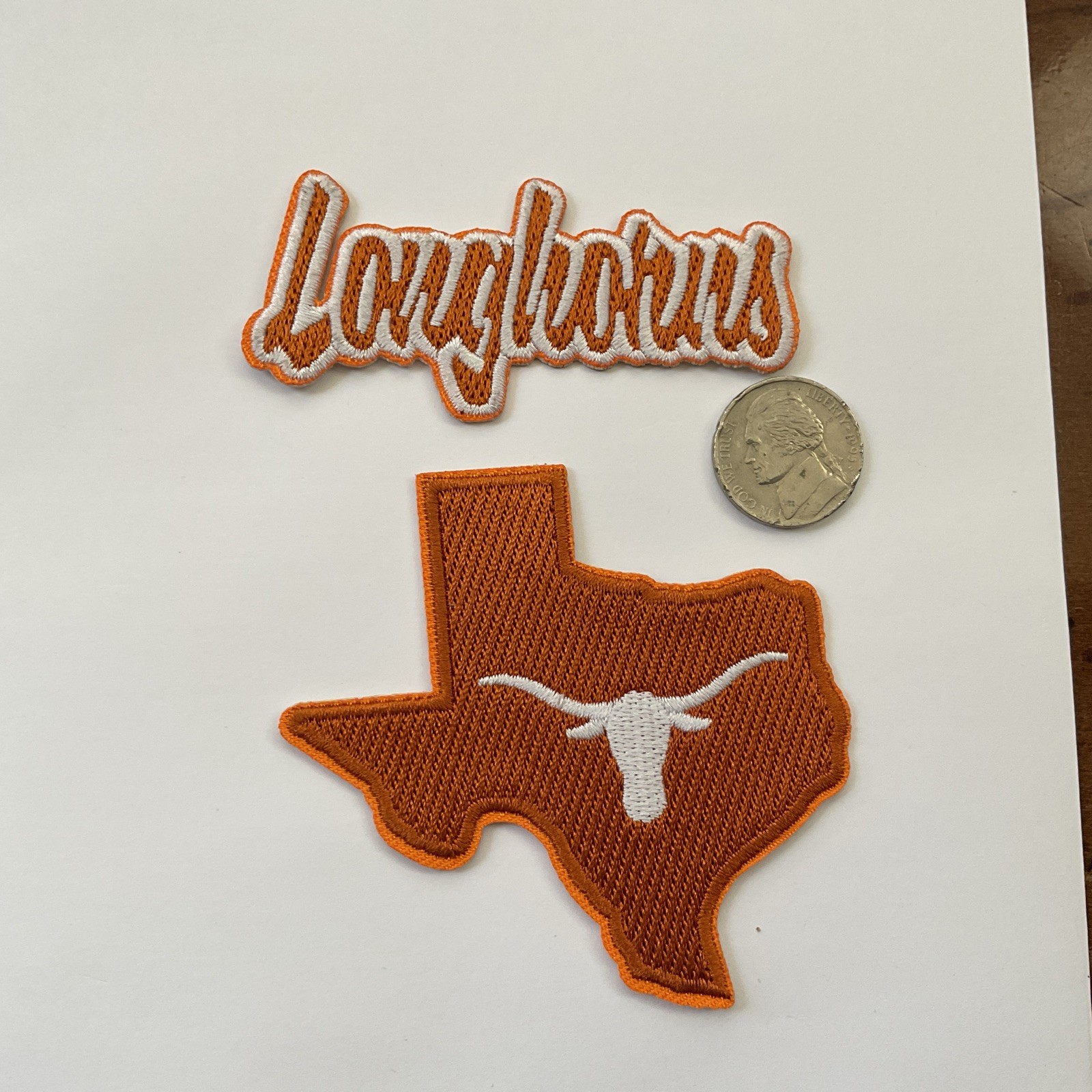 (2) Texas Longhorns vintage iron on embroidered patches Patch Lot 3x 3 & 3” X 1”