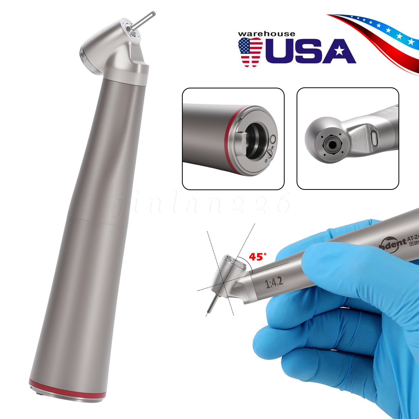 Dental 45° Angle Surgical Handpiece Electric 1:4.2 Mist Jet Spray NSK TiMax Z45L