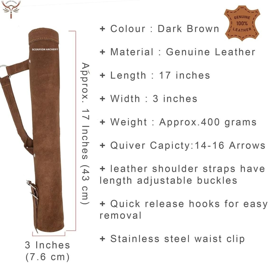 Traditional Leather Back Quiver Bow Arrow Holder Handmade Lightweight