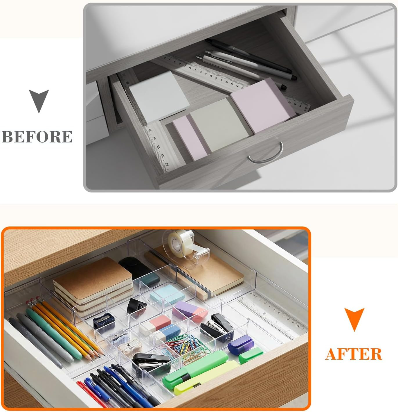 2 Pcs Large Expandable Acrylic Drawer Organizers, Grid Adjustable Drawer, Divide