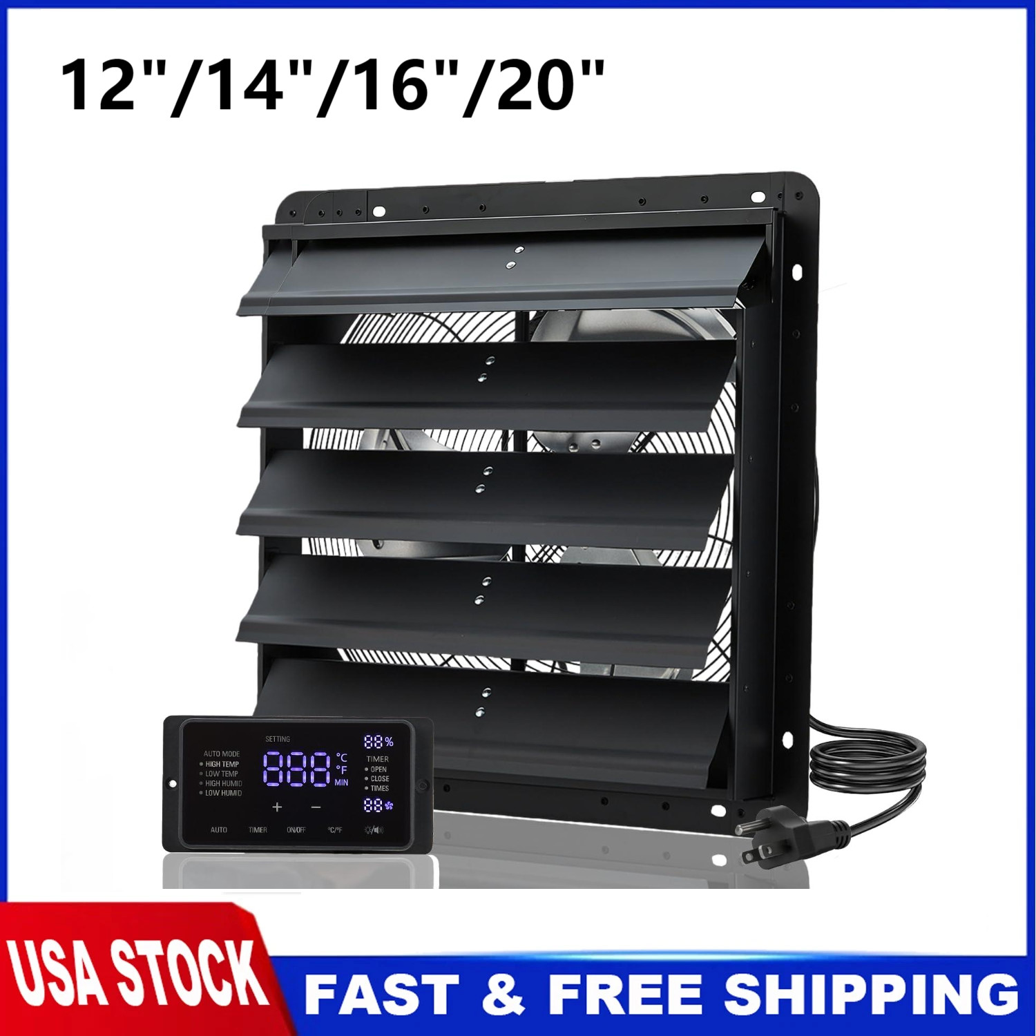 Shutter Shop Exhaust Fan 12"/14"/16"/20" Greenohuse Garage Attic Wall Mount