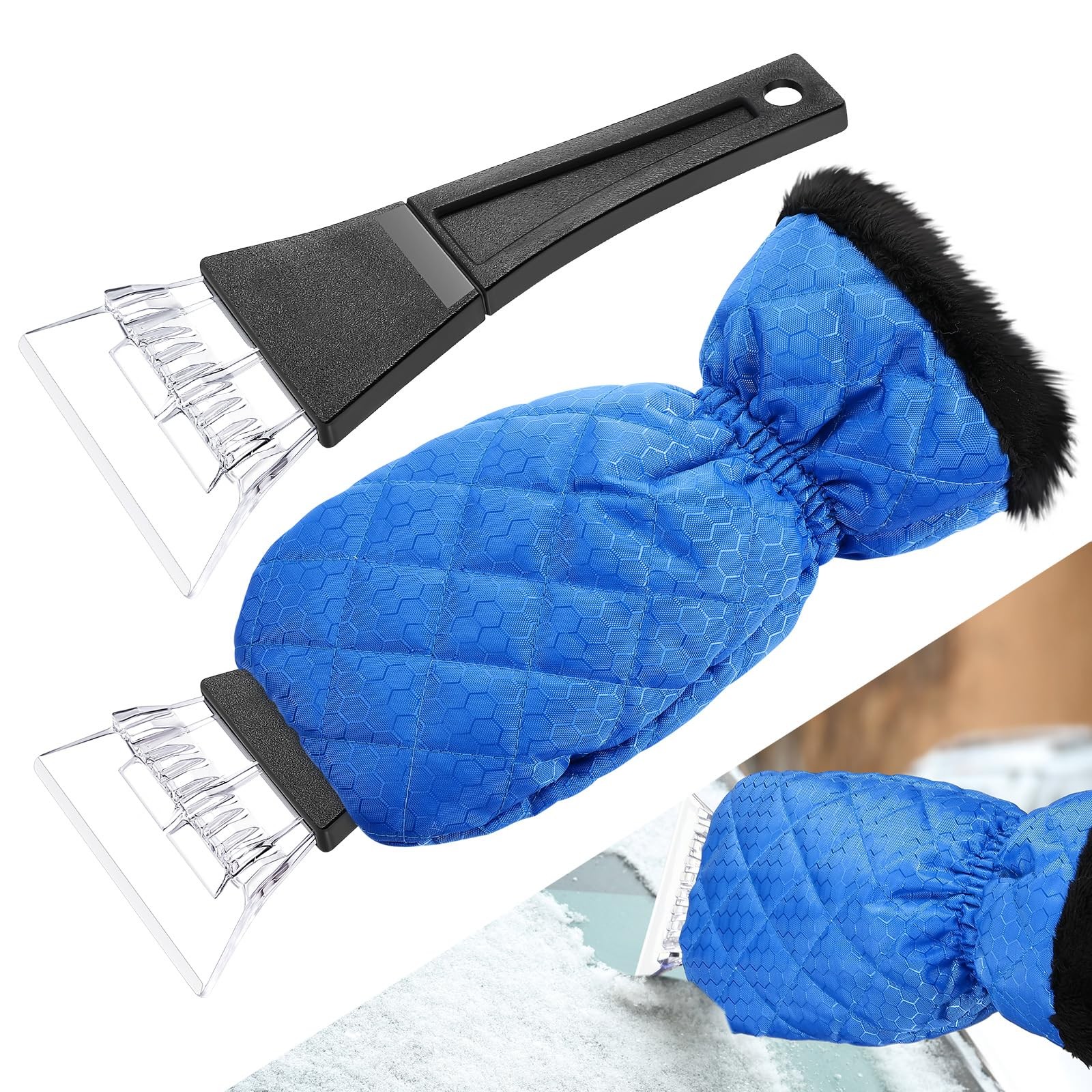 WILLBOND Ice Scraper with Glove Waterproof Scrapers for Car Royal Blue