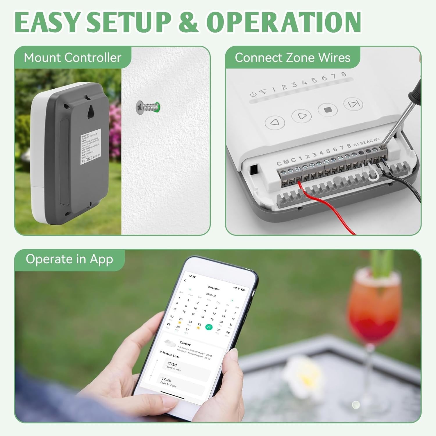 8 Zone WiFi Smart Sprinkler Controller APP Control Rain Delay 24VAC for Garden