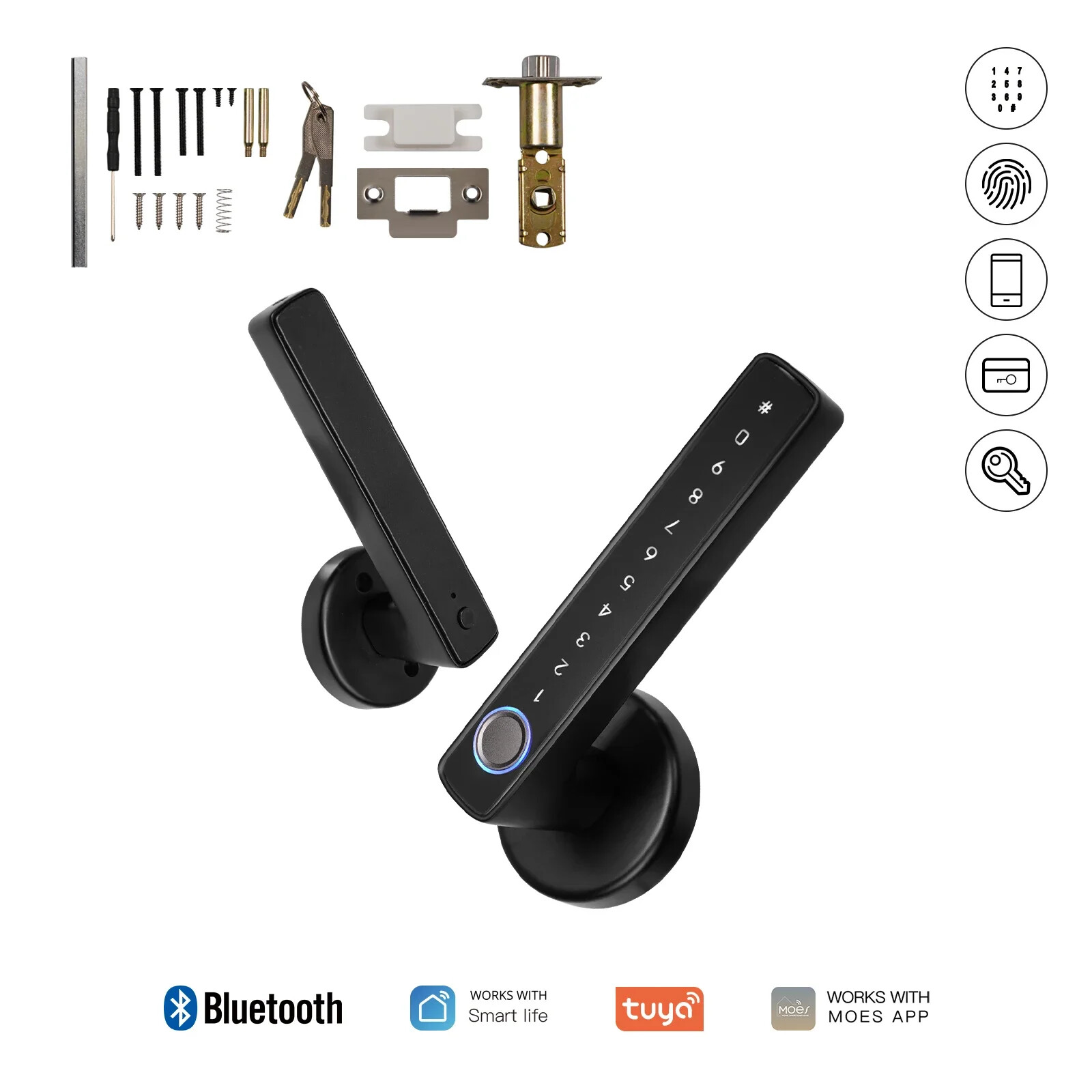 Tuya Bluetooth Smart Fingerprint Door Handle Lock Electronic Password APP Remote