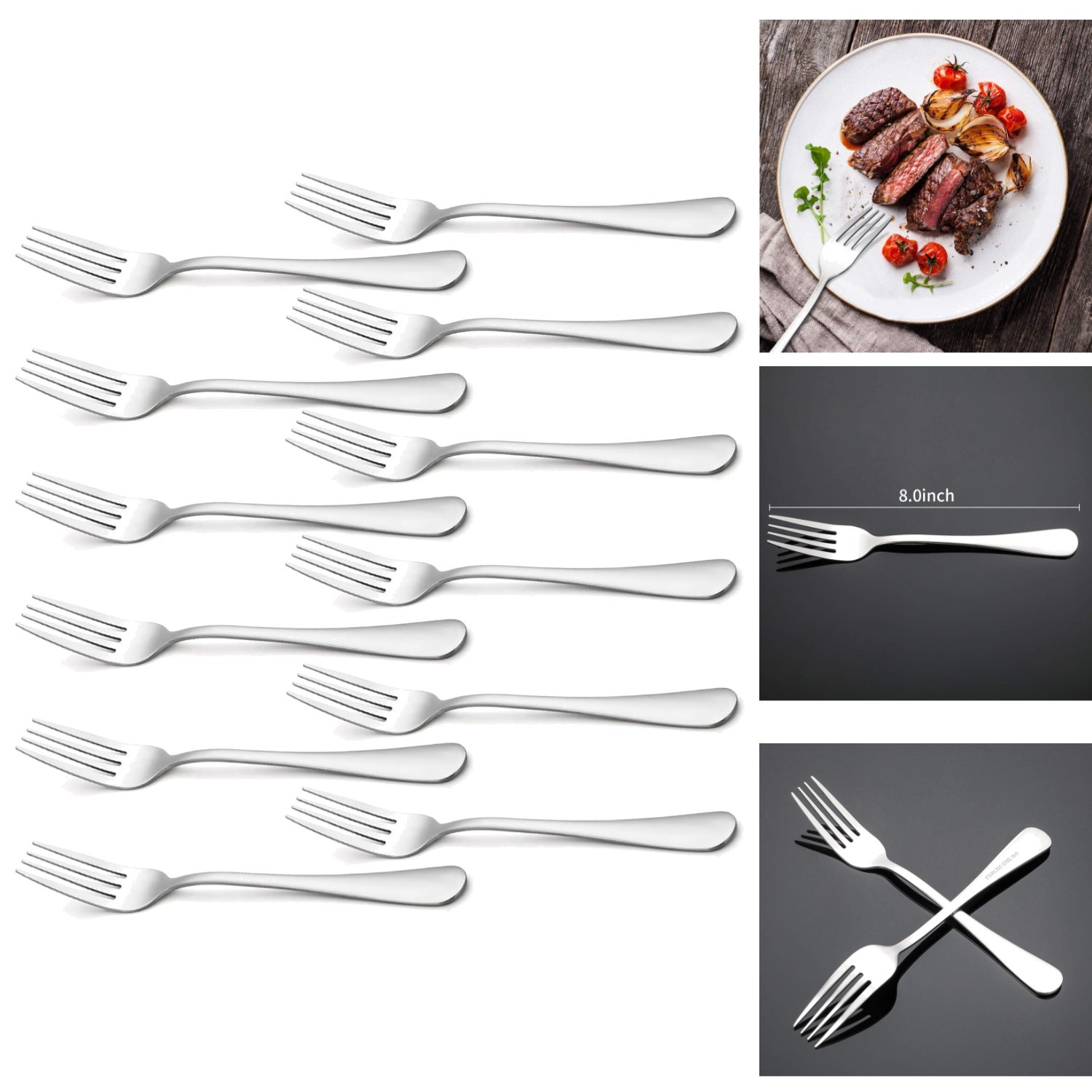 12pc Dinner Forks Set Stainless Steel Silverware Flatware Metal Kitchen Utensils