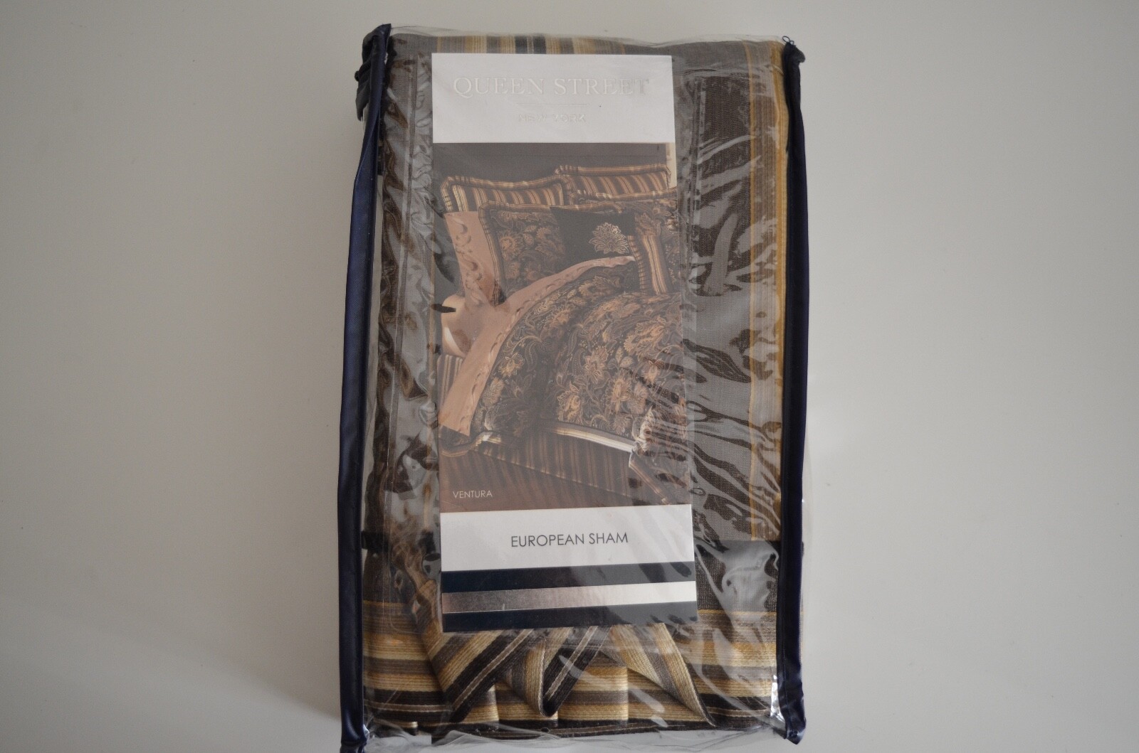 QUEEN STREET NY European Pillow Sham VENTURA Gold Striped, 25" x 25" Square