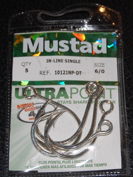 5 Pack Mustad 10121NPDT-60 Kaiju Inline Circle Hooks Size 6/0 In Line 7X Strong
