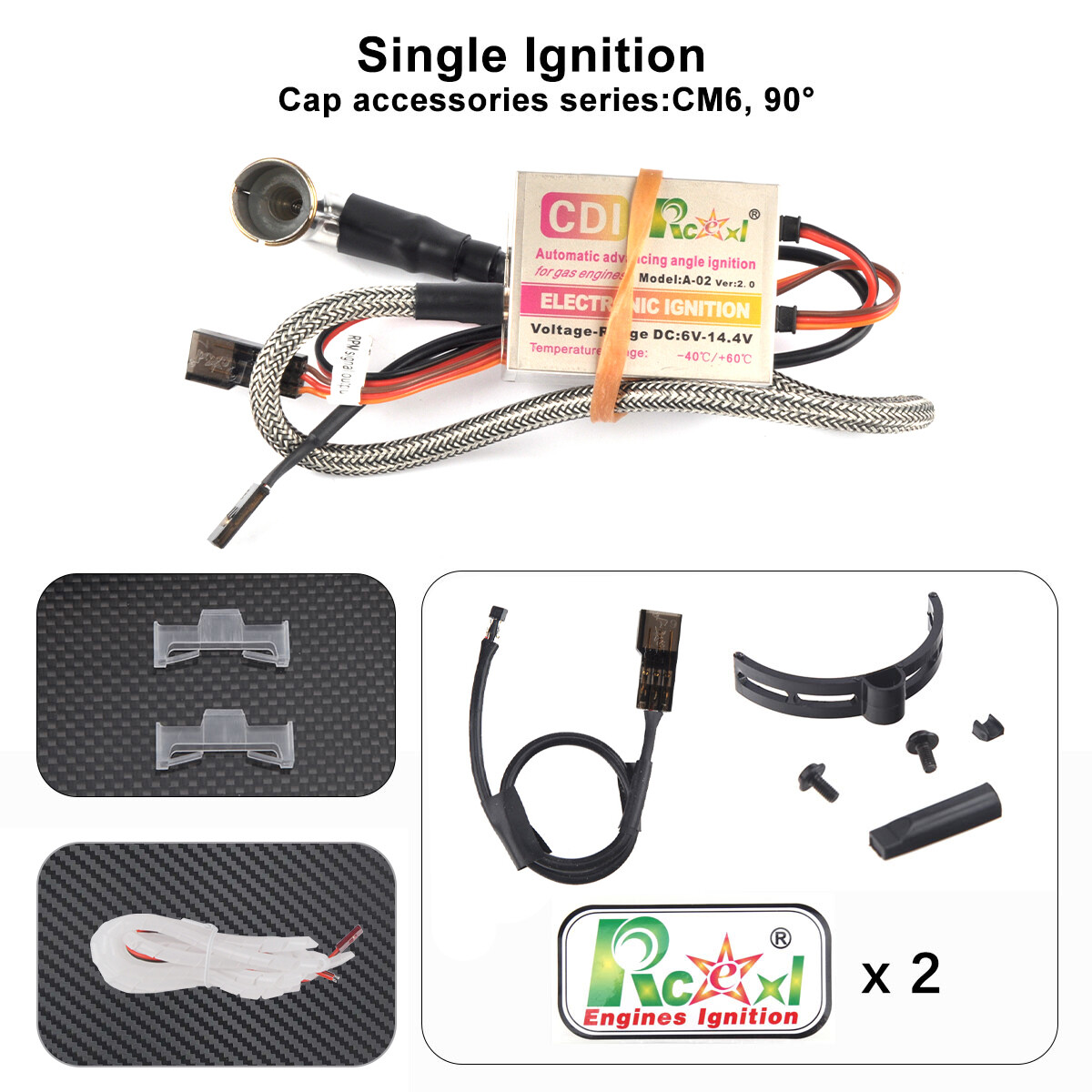 Rcexl Automatic Single Ignition CDI for NGK CM6 10mm 90° Spark DA DLE 6-14.4V