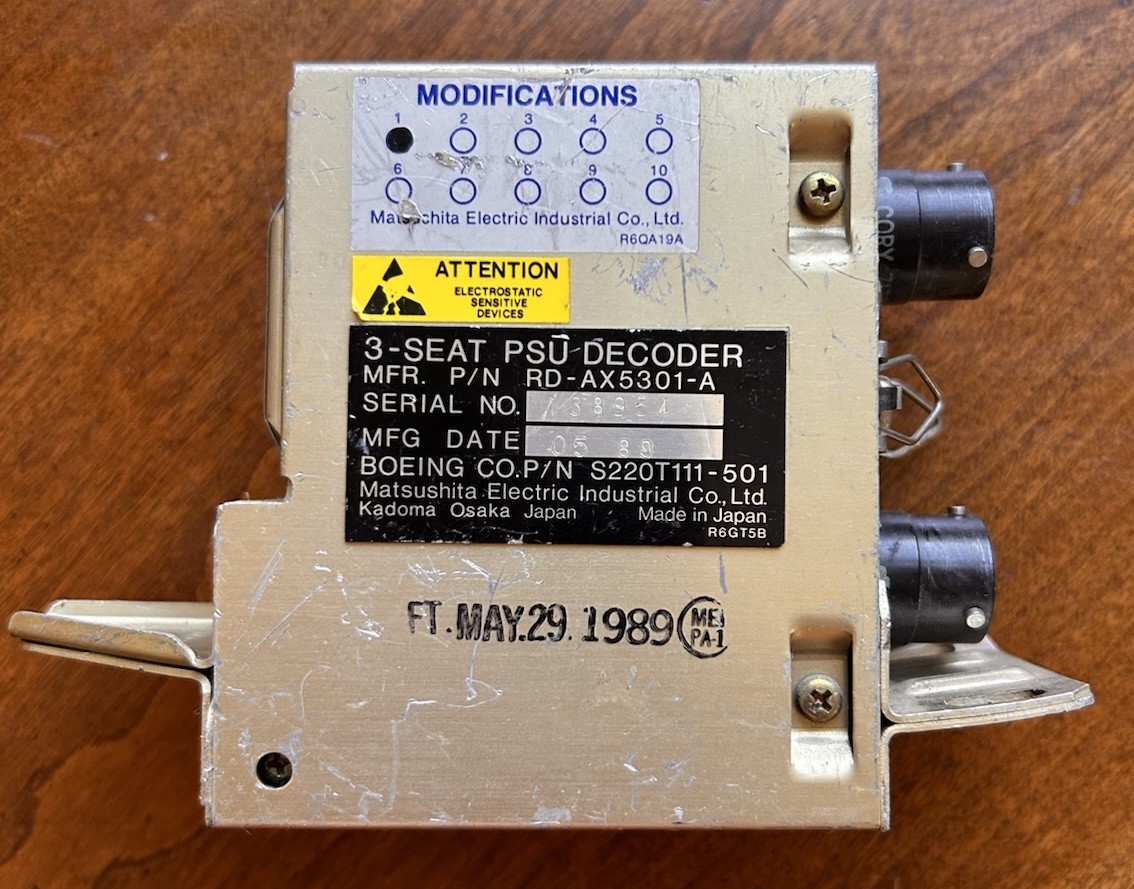 Boeing S220T111-501 3-Seat PSU Decoder RD-AX5301-A Matsushita Avionics LRU