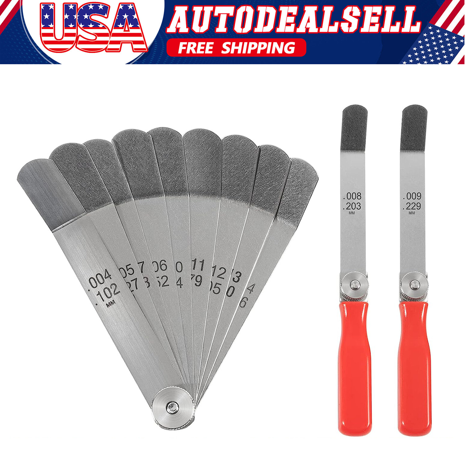Offset Valve Tappet Gauge Set Premium 11-Blade Feeler Gauge Kit 0.004" to 0.014"