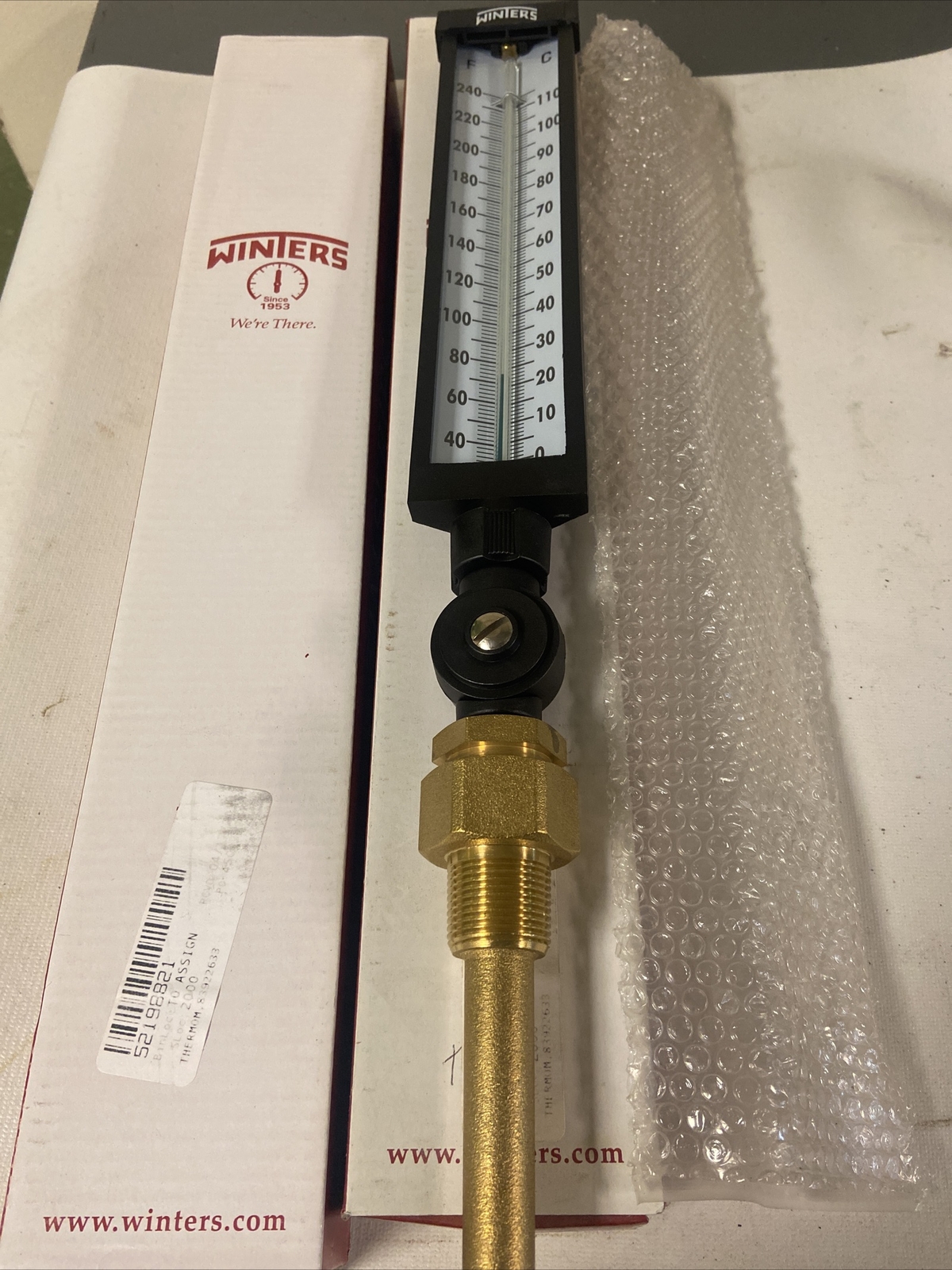 Winters,TIM100,Thermometer Analog 30-240 Deg 3/4 IN NPT 9 IN Length  Lot of 2