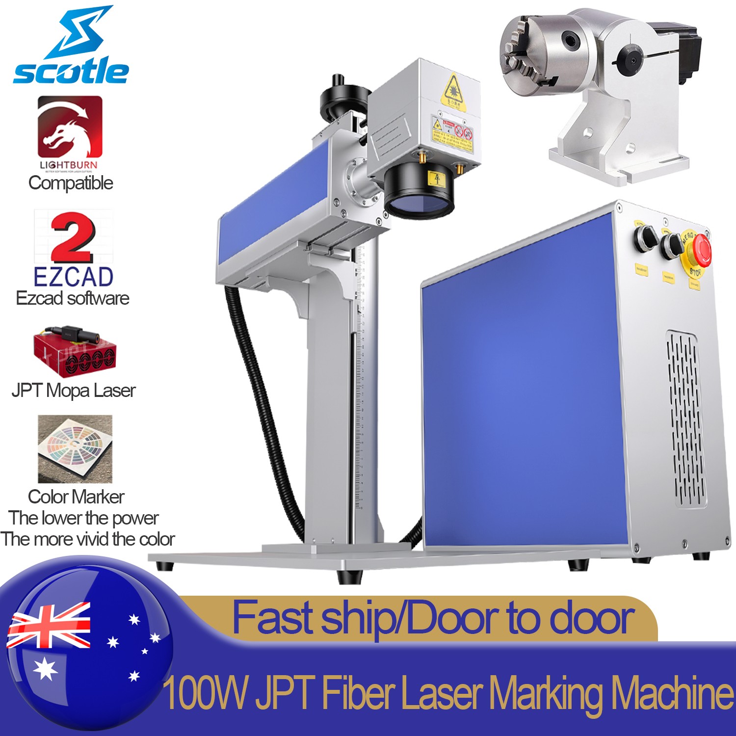 100W JPT Mopa Fiber Laser Marking Machine Metal Steel Aluminum Engraver Marker