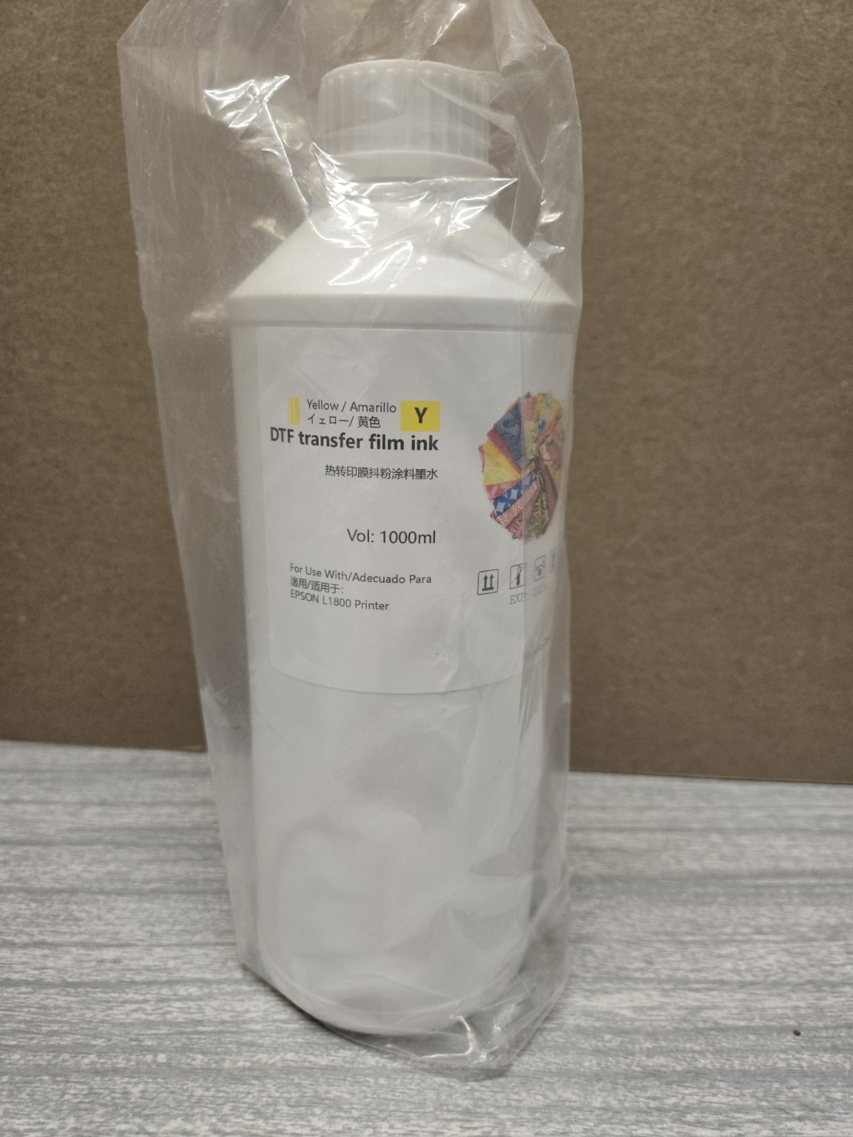 DTF Transfer Film Ink For EPSON L1800 Printer- Yellow- 1000mL Bottle- Exp 4/2027