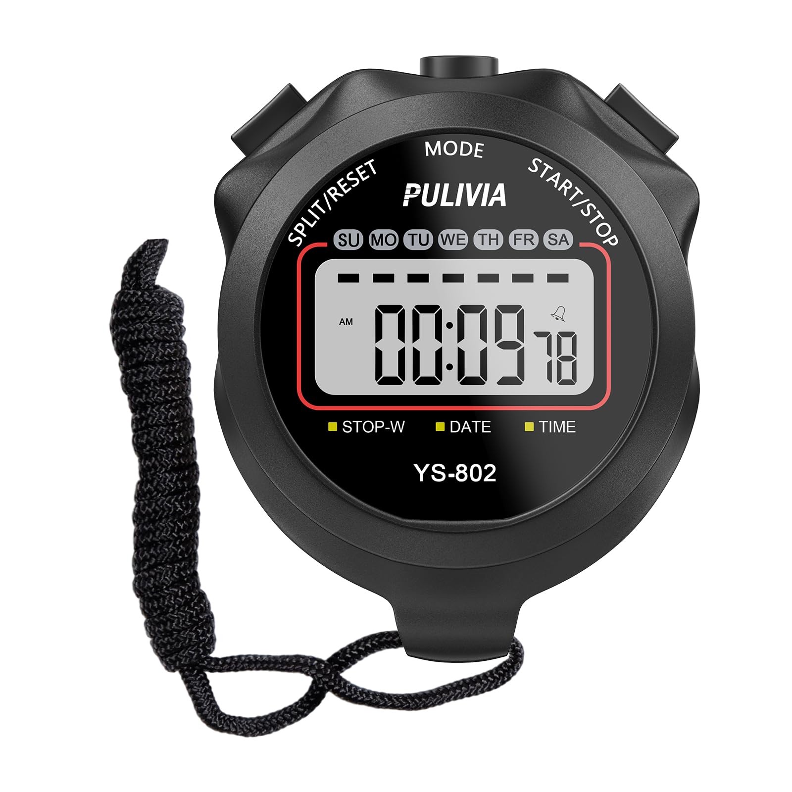 Sports Stopwatch Timer Single Lap Split Digital Stop Watch Kids Coaches Black