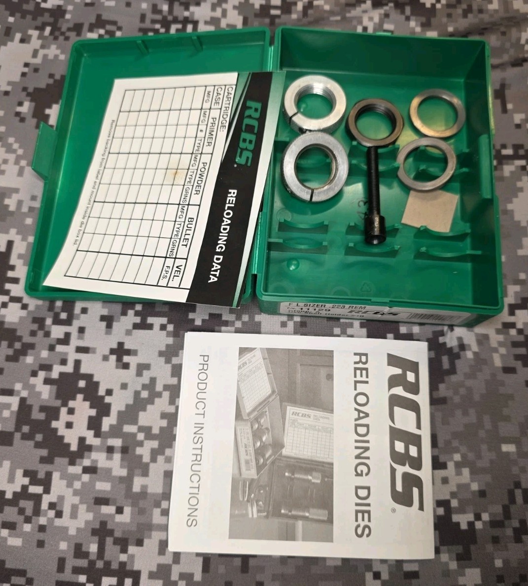 RCBS 223 DIE CASE UNIVERSAL DIE LOCK RINGS WASHERS & DIE SEATER PLUG RELOAD LOT