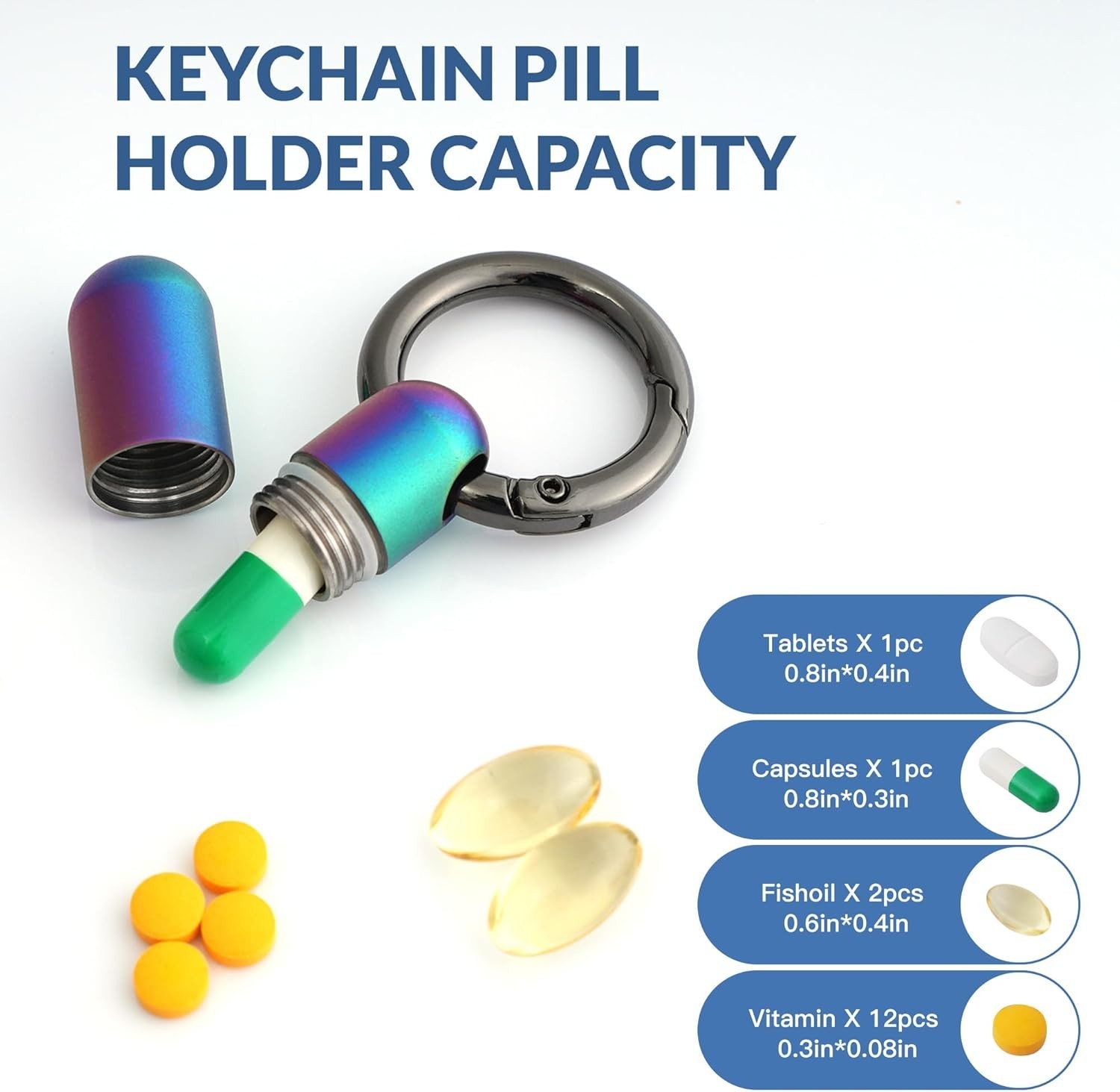 Travel-Friendly Titanium Pill Container with Keyring & O-ring Seal - Multicolor