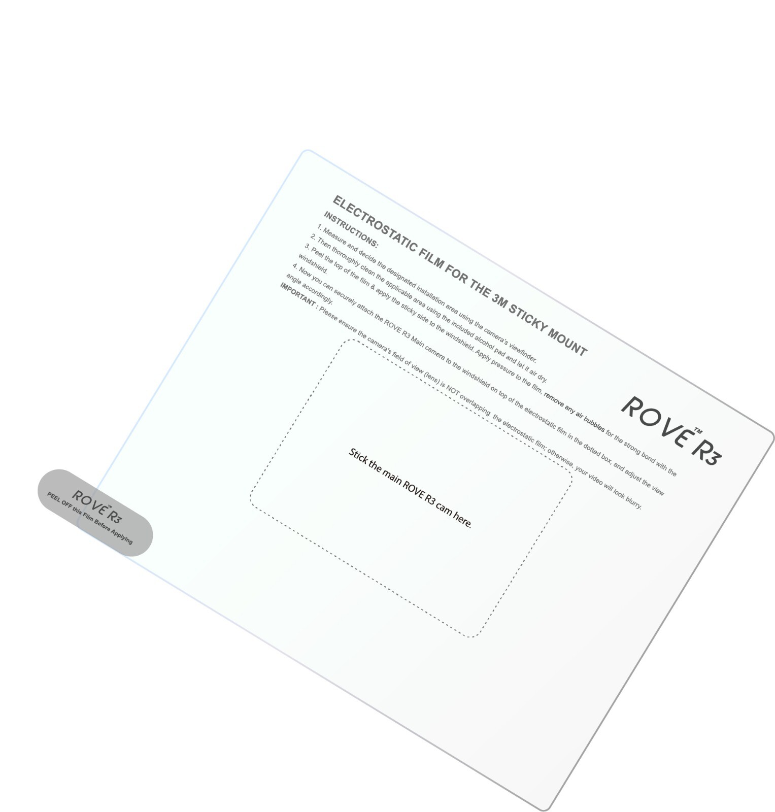 Electrostatic Films for ROVE R3’s front/primary camera works with any 3M Sticky