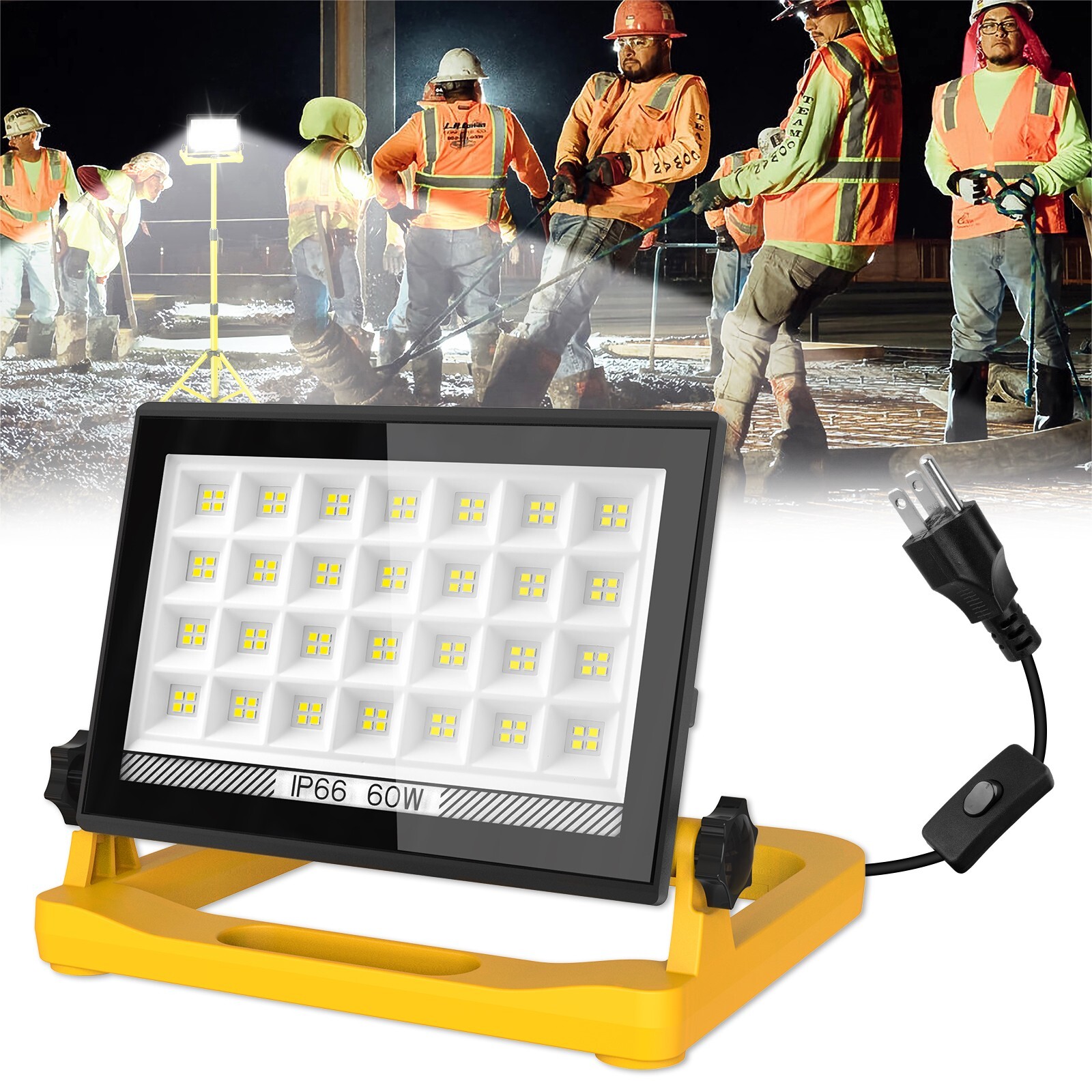 60W LED Work Light Floodlight Stand Portable Emergency Light Garage 3Modes IP66
