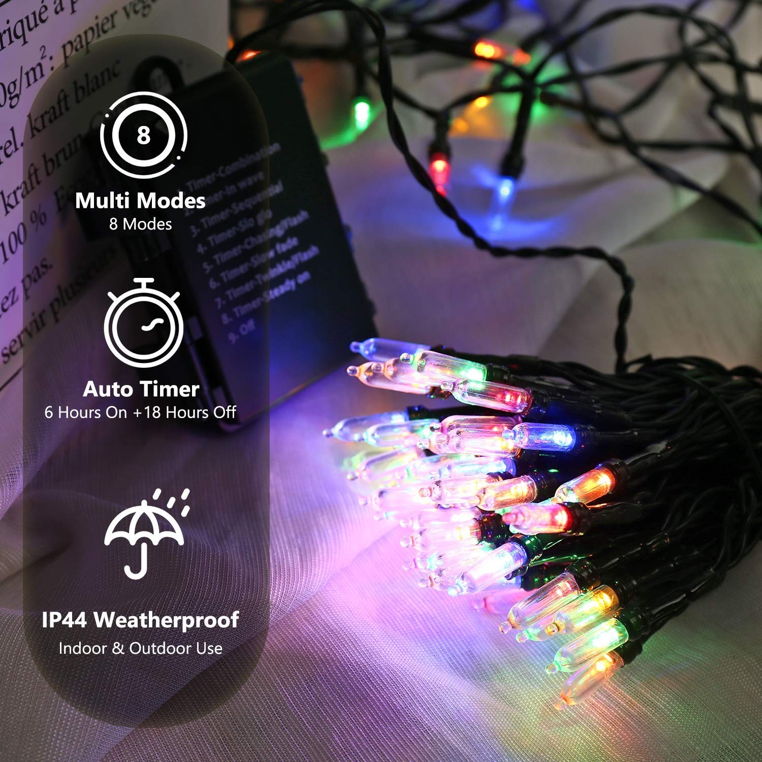 Christmas Lights Multicolor 2 Pack 17.94ft 50 Led Christmas String Lights Batter