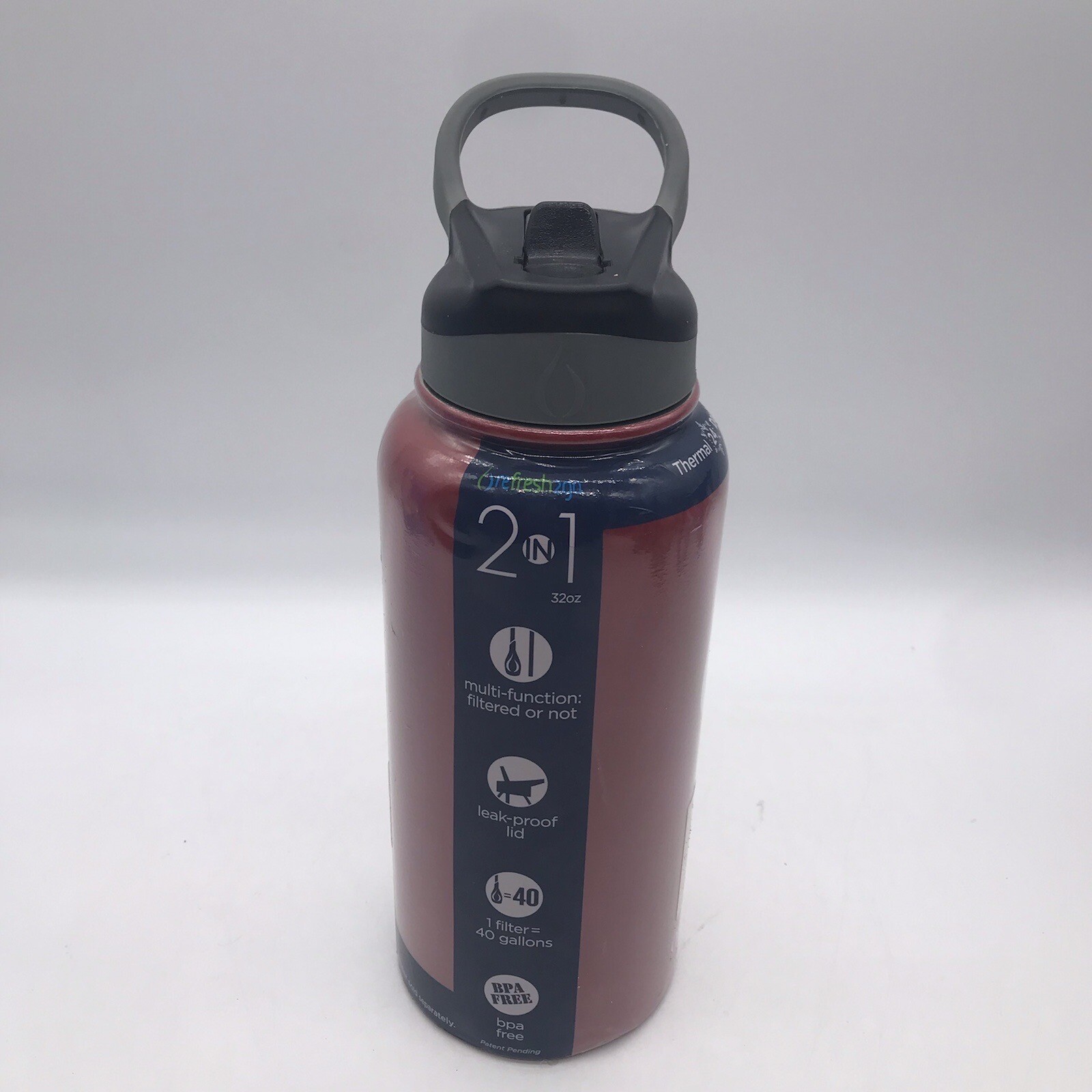 NEW Refresh2go 11030 Vacuum Insulated 32oz Stainless Steel Filtered Water Bottle