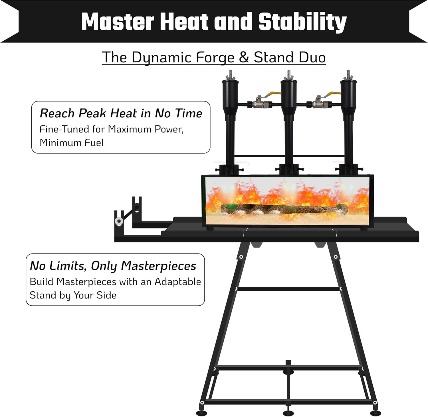3 Burner Forge with Propane Forge Stand 24" X 12" Heavy-Duty Blacksmith Forge