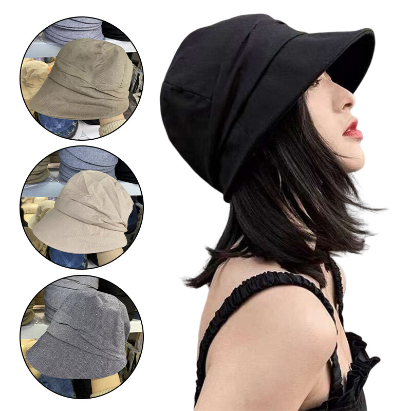 Lady Summer Breathable Cotton Linen Brim Hat Wide Brim Outdoor Sun Hat Visor Cap