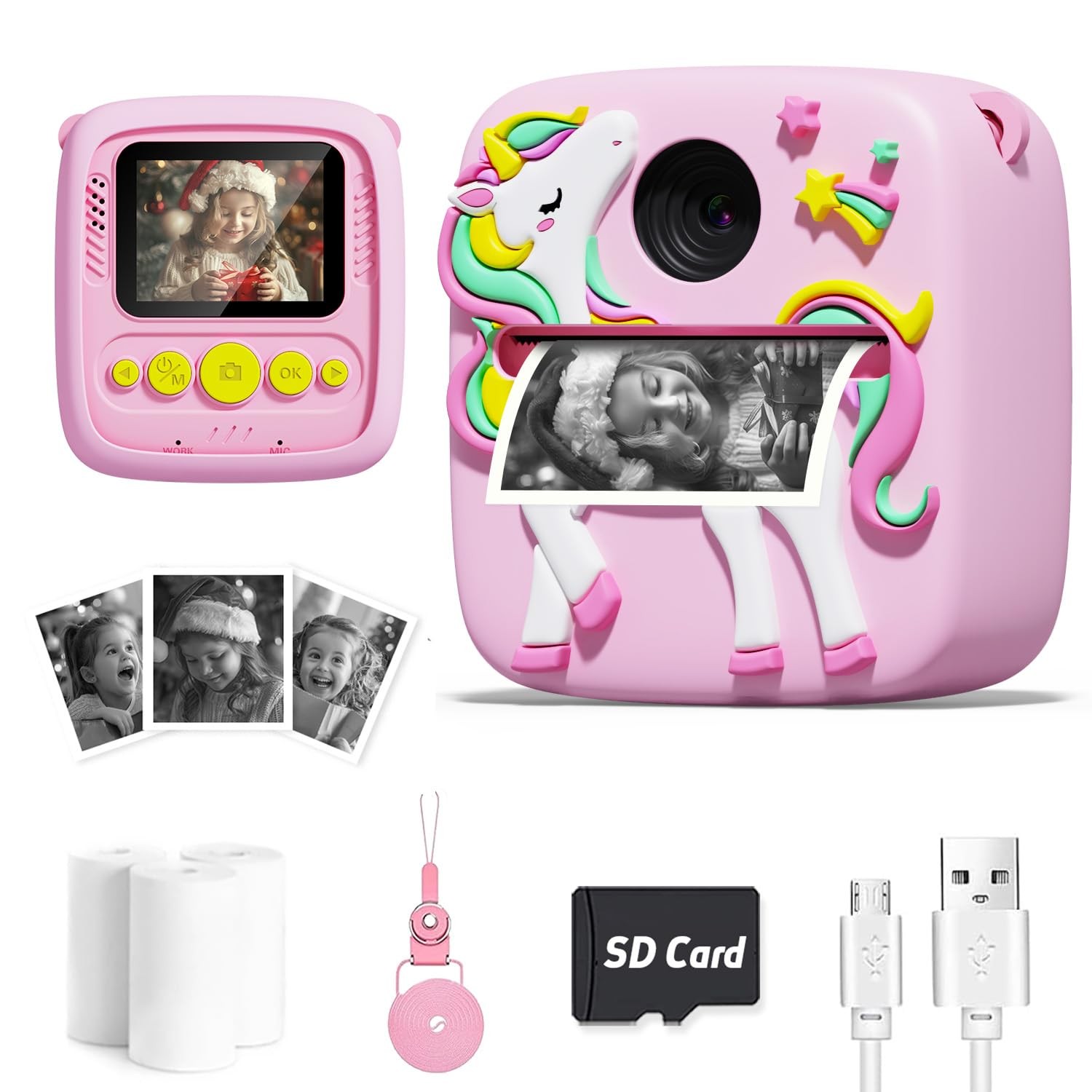 Instant Print, Christmas Birthday Gift for Girls 3-12 Year Old, 1080P Digital...