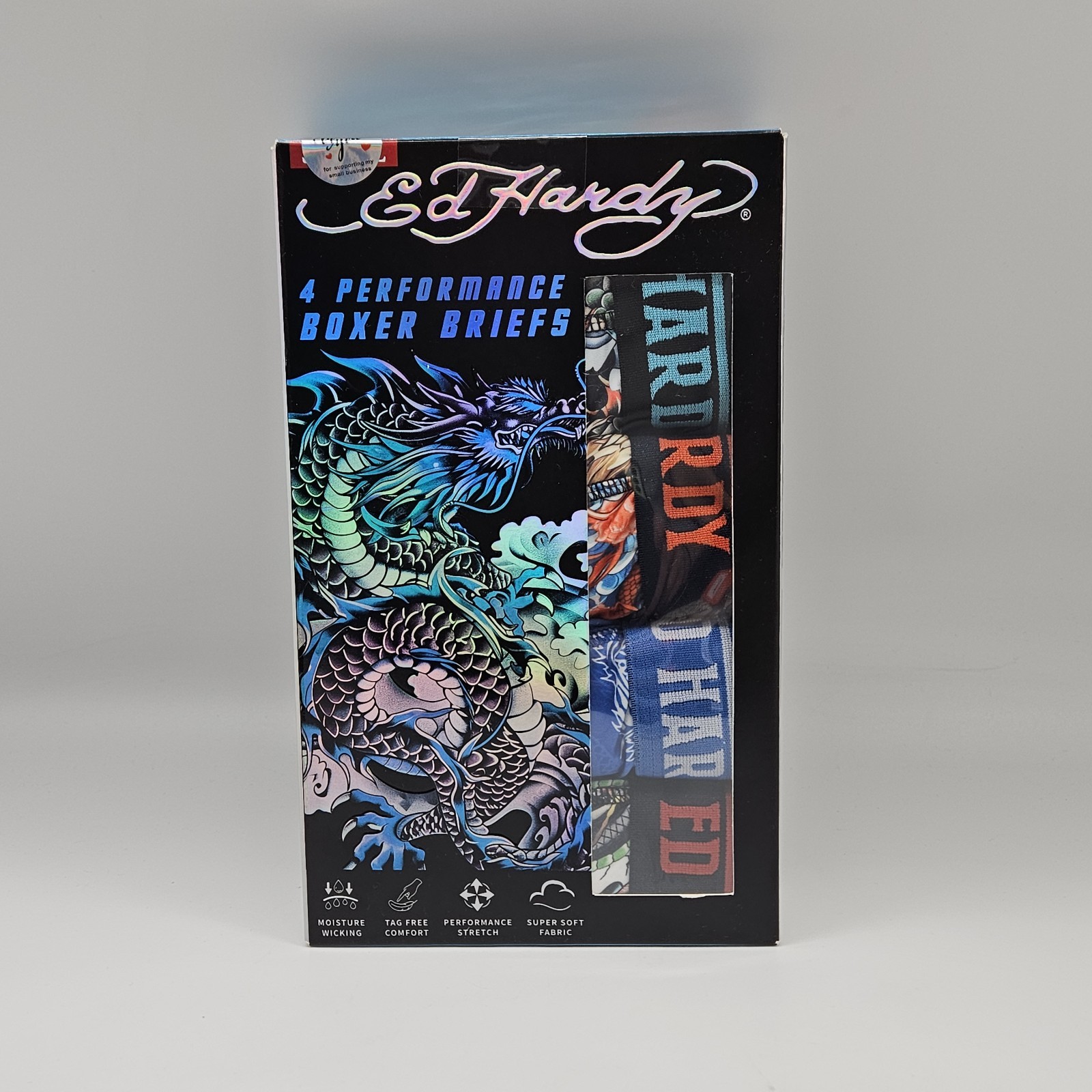 4 Pack ED HARDY Men's S XL Performance Boxer Briefs Assorted Multicolor Prints