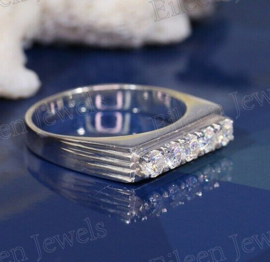 925 Sterling Silver Ring Men Round Moissanite Ring Rapper Hip Hop Ring