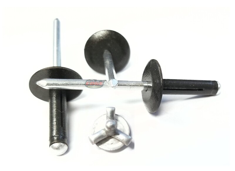 Flat Black 3/16" Large Head Tri-Fold Exploding Aluminum Mandrel Pop Rivets 10...