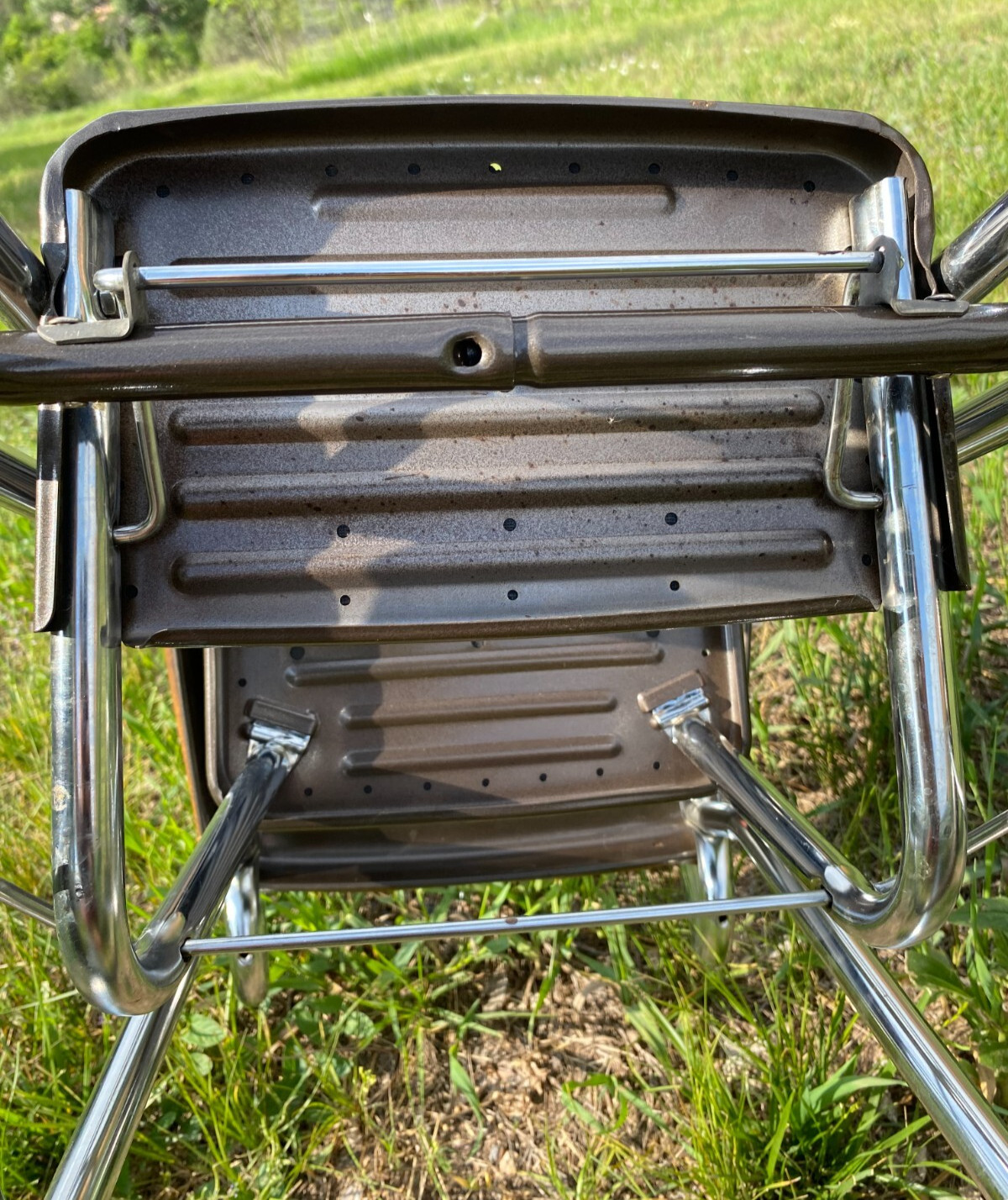 Vintage Cosco Chrome Kitchen 2 Step Stool Brown Seat 32 Inches Tall