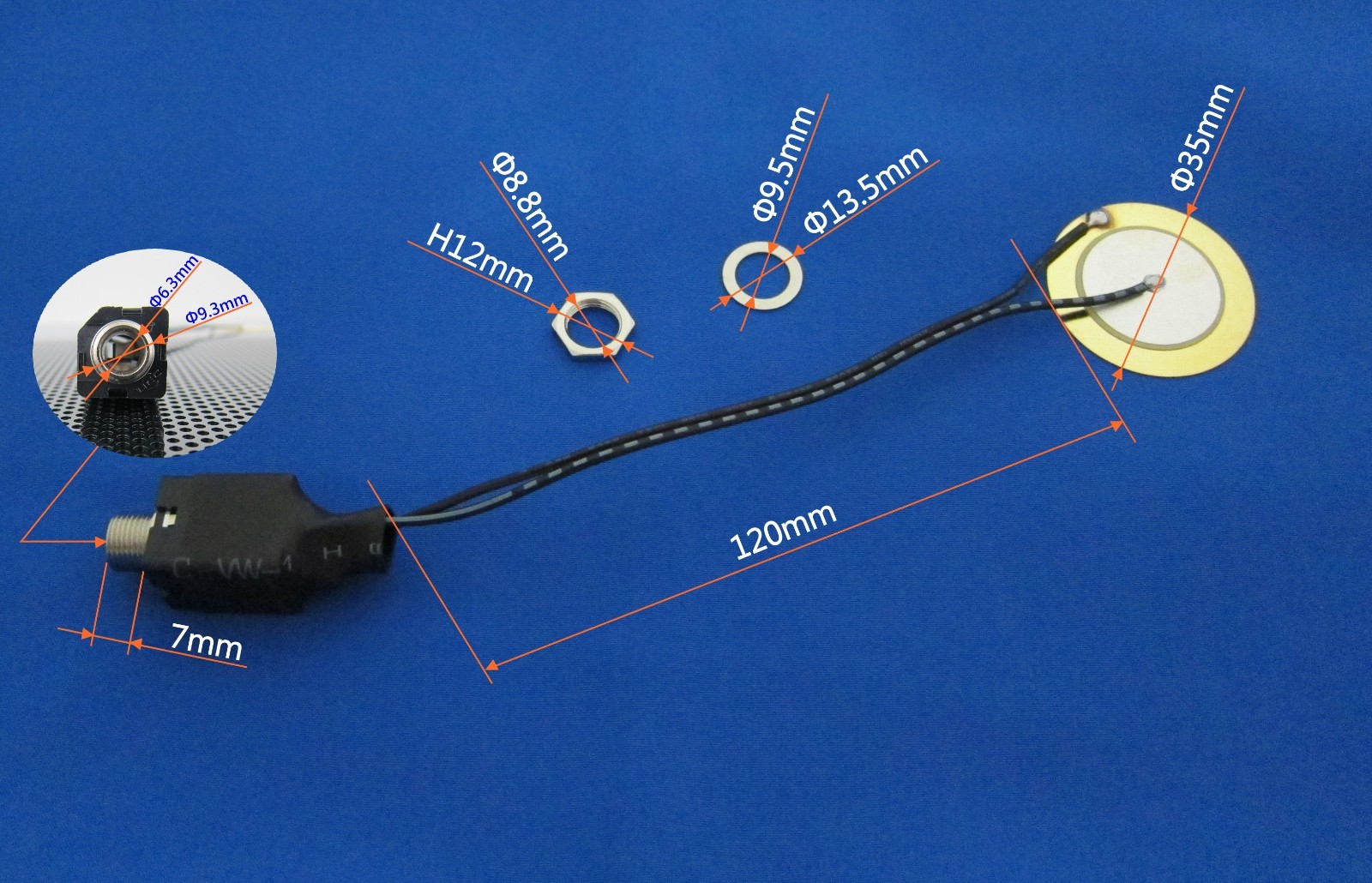 Goedrum 35mm Piezo with 1/4" 6.3mm Jack - Drum Trigger For Metal Shell