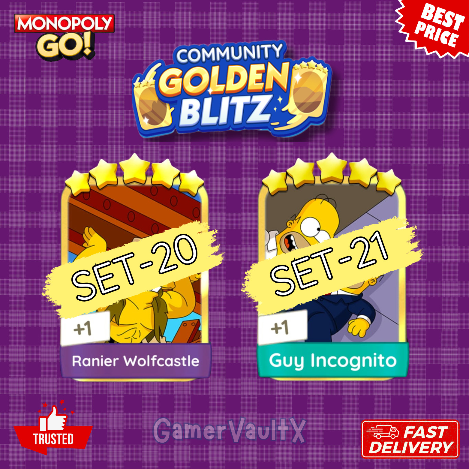 🌈Monopoly Golden Blitz Sticker Go 5⭐️ Sticker-Ranier Wolfcastle & Guy Incognito