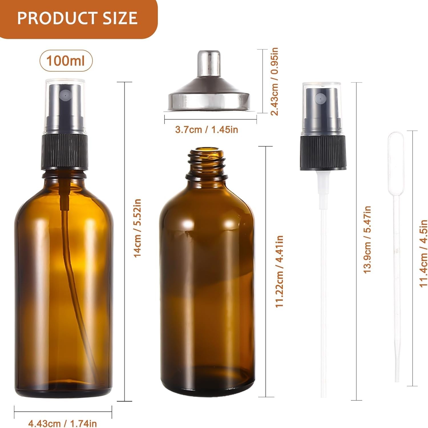 Versatile 100ml Refillable Amber Glass Spray Bottles - 3 Pack with Accessories