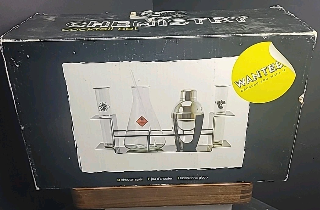 Chemistry themed Cocktail set with barware set with hazard decals - WANTED