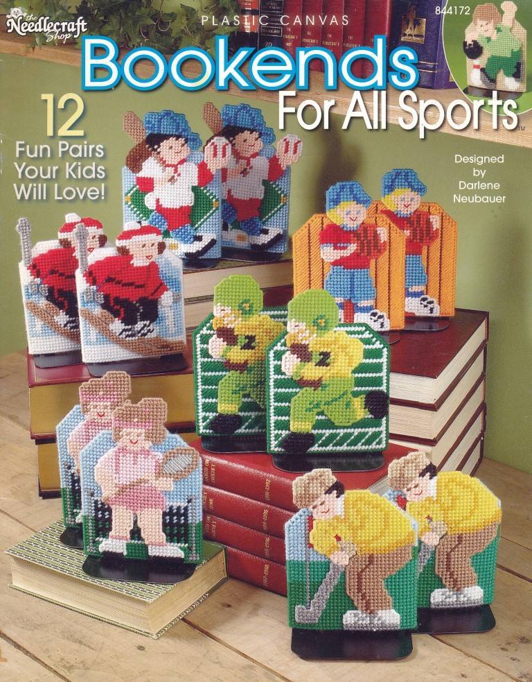 NEW PLASTIC CANVAS BOOKENDS FOR ALL SPORTS 12 FUN DESIGNS