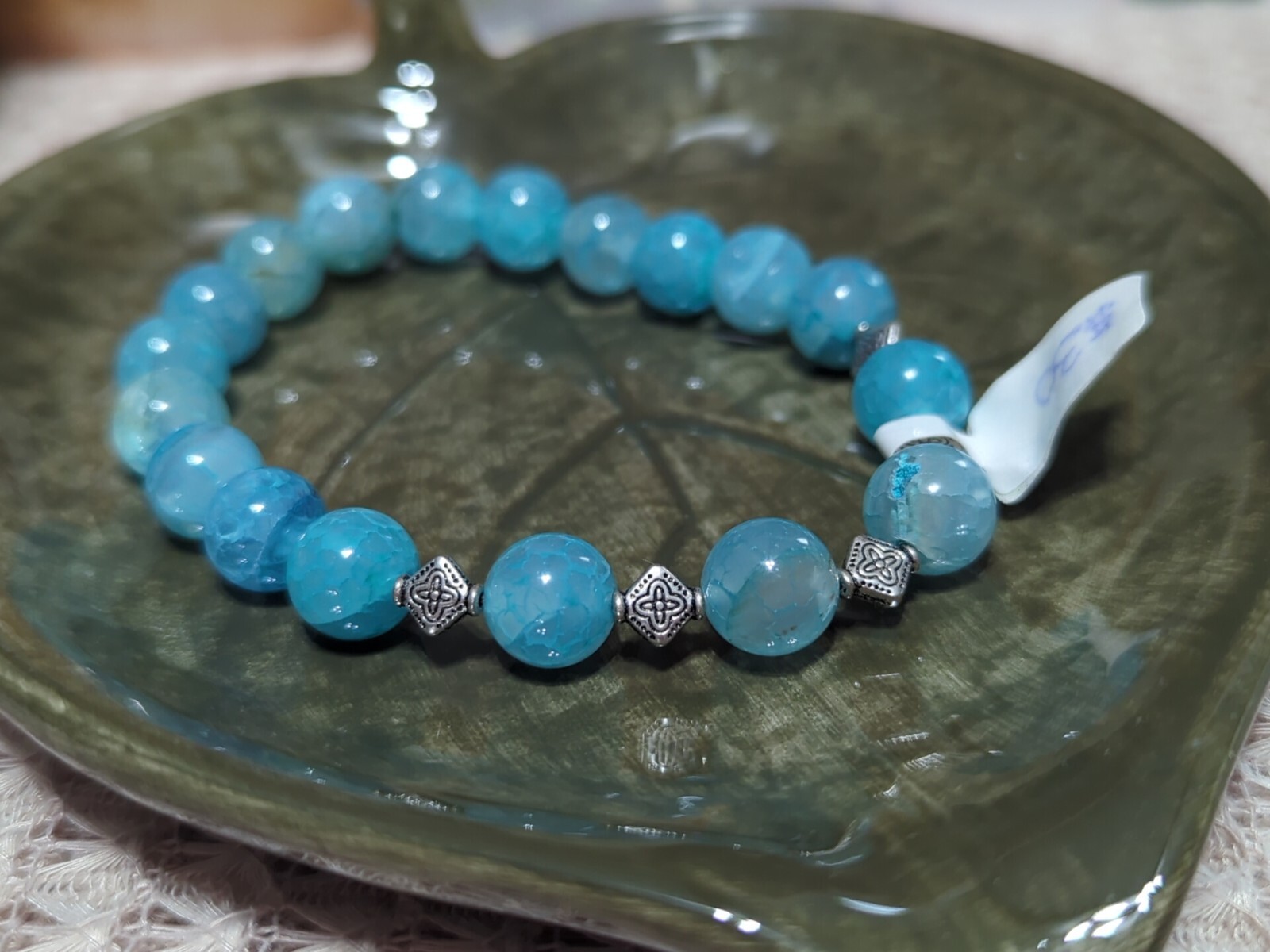 10mm Blue Dragon Vein Agate 9" Length Bead Bracelet Unisex  Stretch Handmade