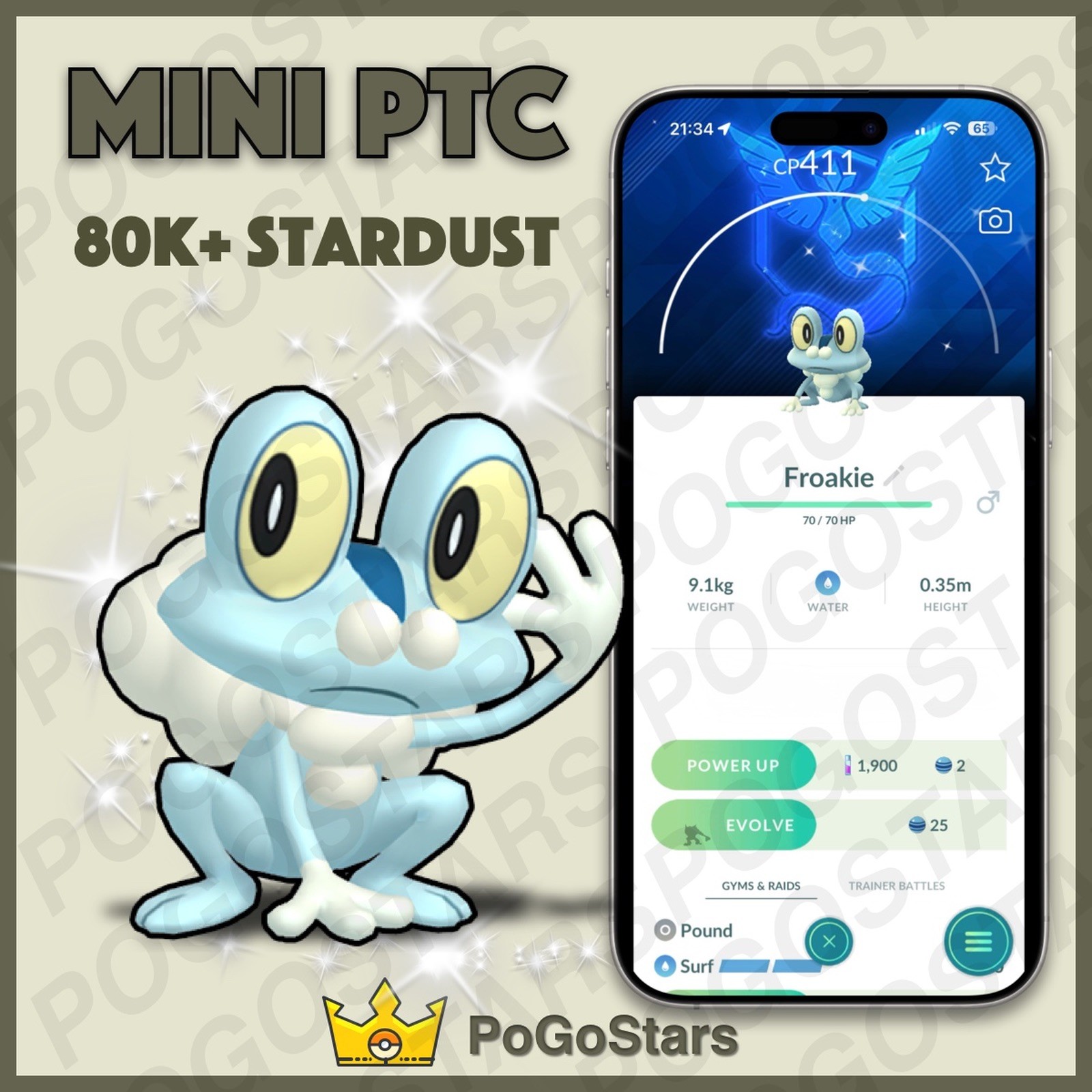Pokémon PTC Go - Shiny Froakie - Team Mystic✨Special Background✨