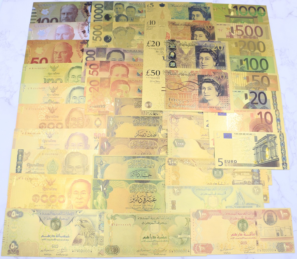 Lots 39Pcs Mixed Multi-Country Banknotes Crafts Gold Paper Money Prop Game Decor
