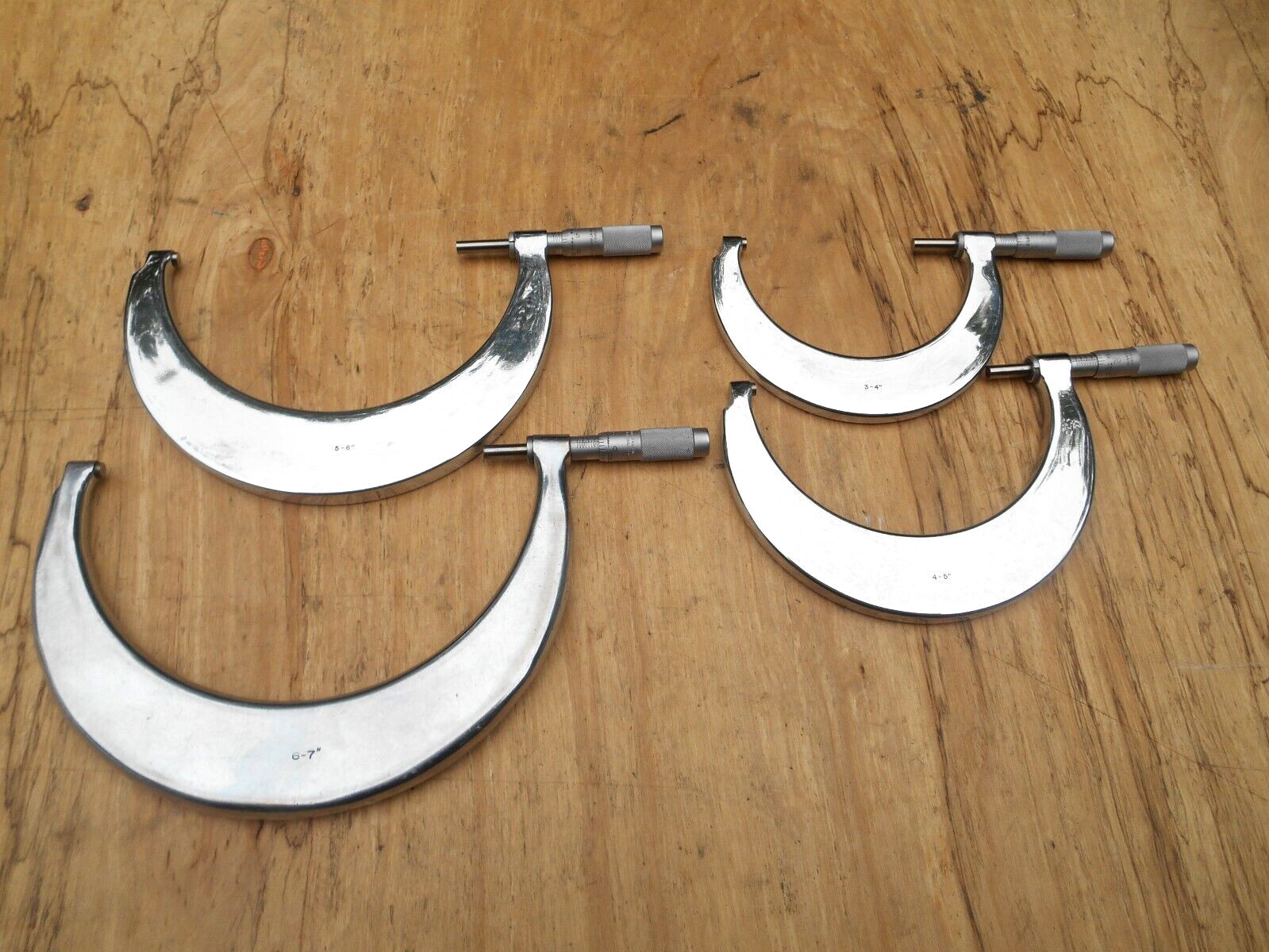 Tubular Micrometer Co.  3-4" , 4-5" , 5-6" , 6-7"  MICROMETERS , .001" ,LOT OF 4