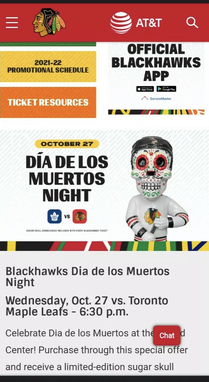 CHICAGO BLACKHAWKS SUGAR SKULL BOBBLEHEAD 2021 10/27/21