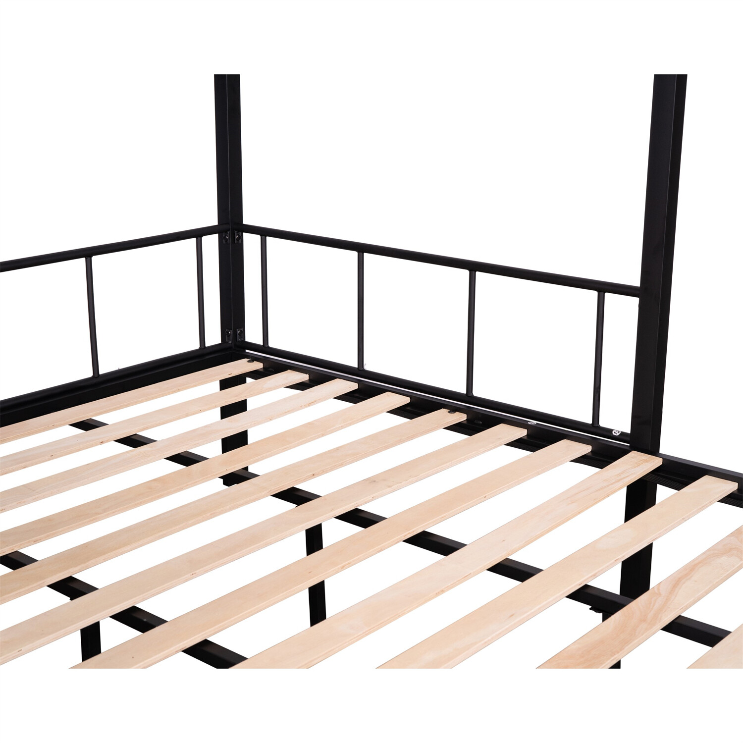 Twin Over Full Bunk Bed Metal Bed Frame with Storage Shelves Black US