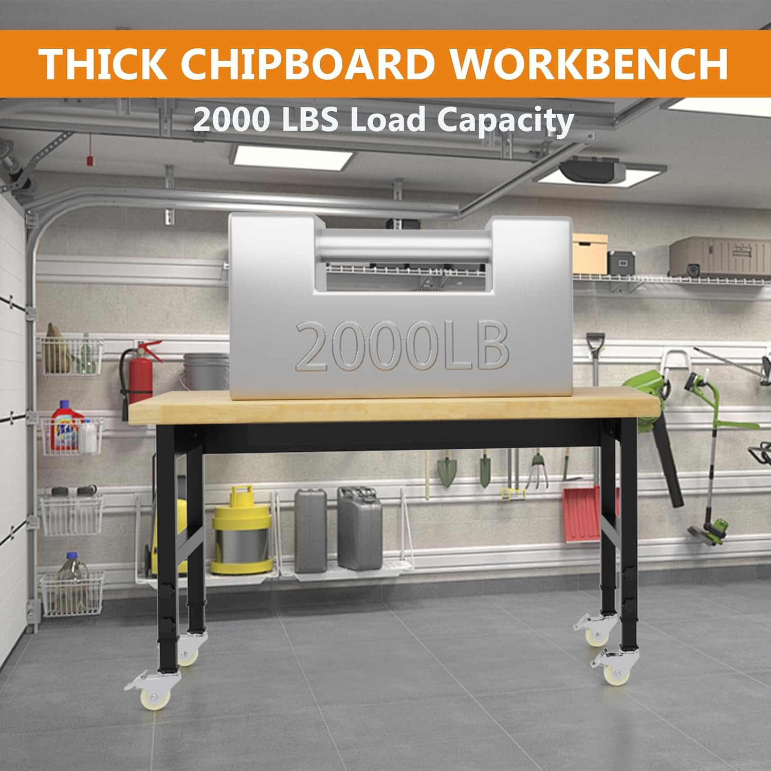 48" Heavy Duty Work Bench with Drawers, Adjustable Height Workbench with Wheels,