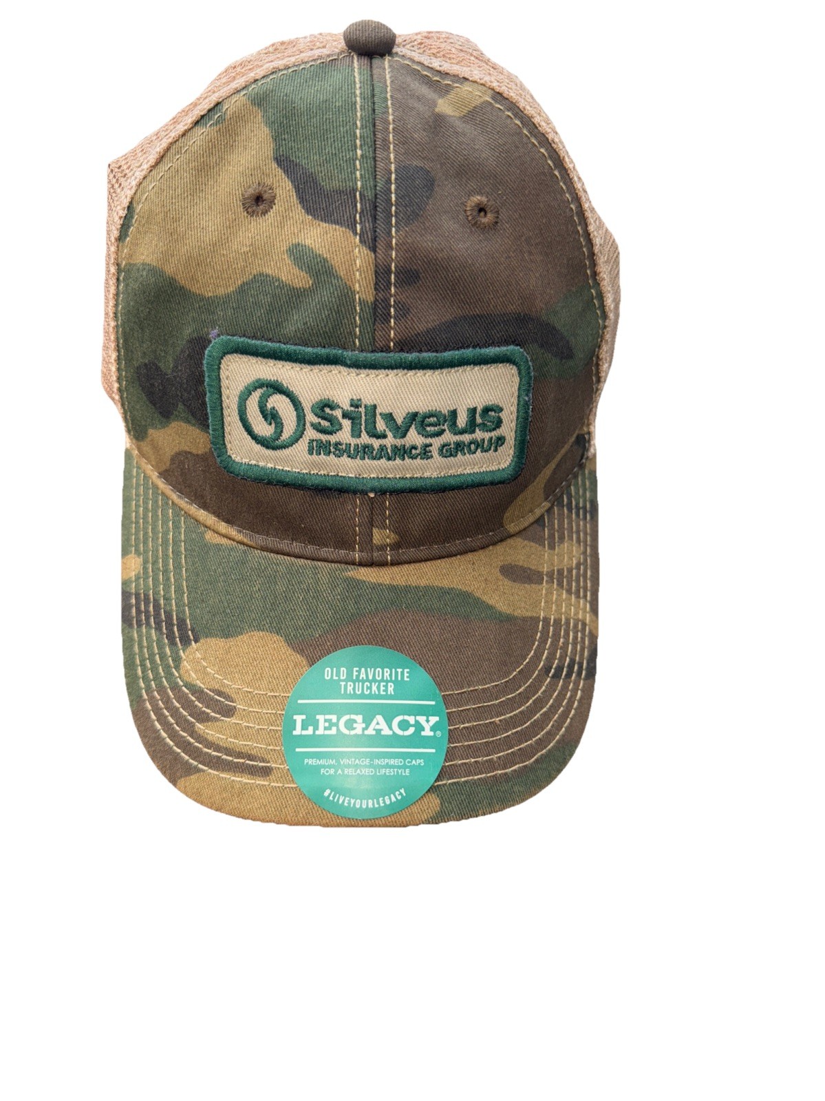 Silvers Insurance Group Green Tan Patch on Camo Gold  Trucker Hat Cap SnapBack