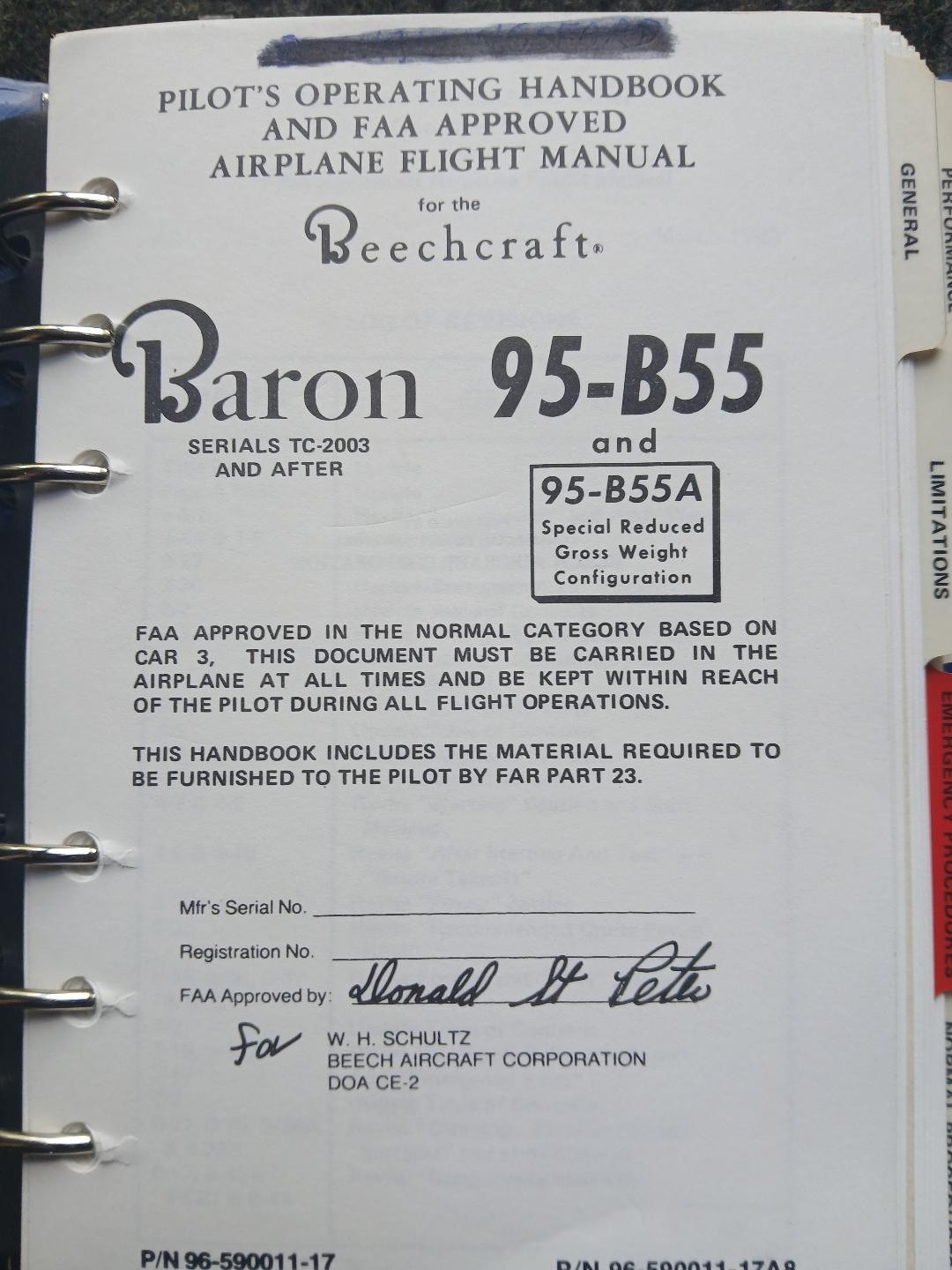 Beechcraft Baron 95-B55 Pilot Operating Handbook & Flight Manual