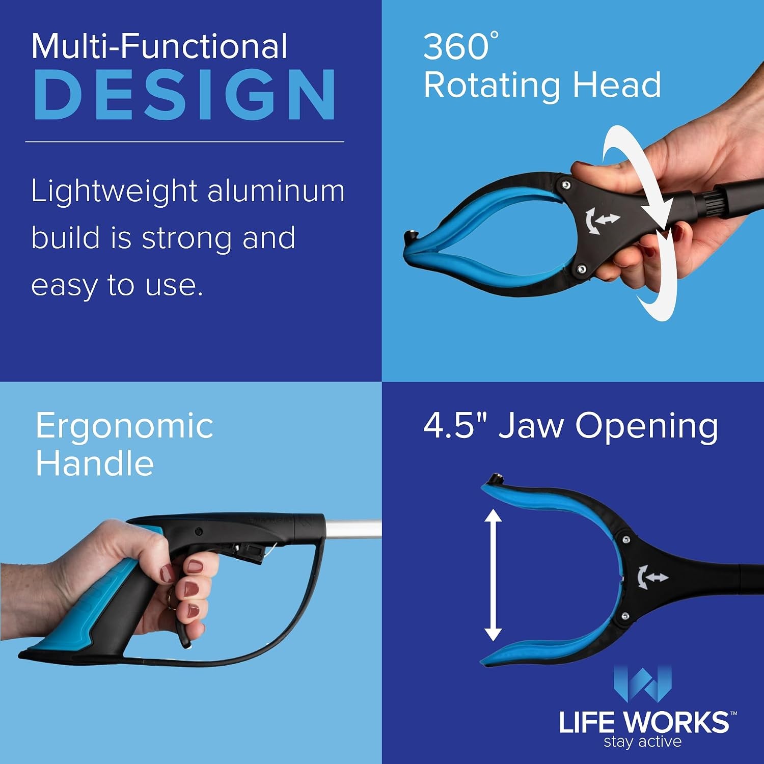 Reacher Grabber Tool, 360° Rotating Head, Lightweight 36" Foldable Arm,
