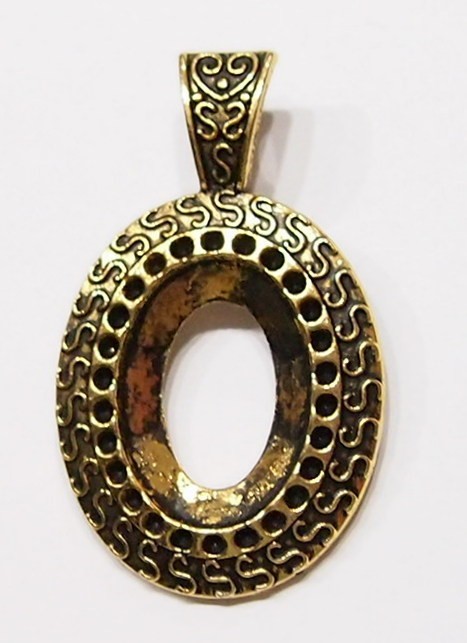 4 of 25x18mm Antique Gold Art Deco w/ Enhancer Bail Pendant Settings 53x31mm