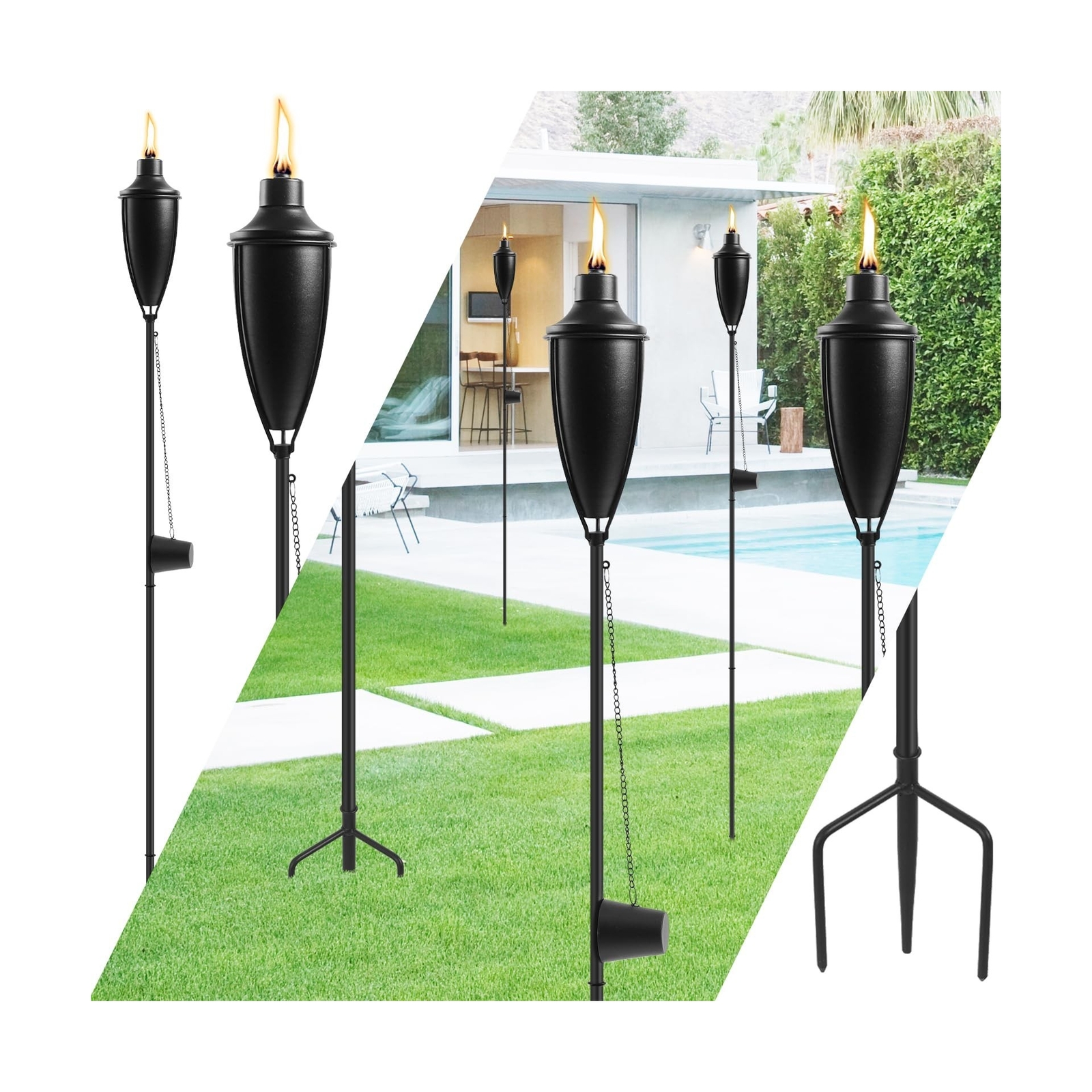 Home Garden Torch Set of 6, Large Capacity 22oz Outdoor Metal Torch Garden D