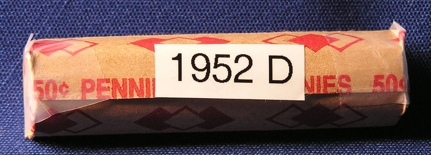 1952D United States Lincoln "WHEAT" Used/Circulated Pennies - ONE Roll of 50