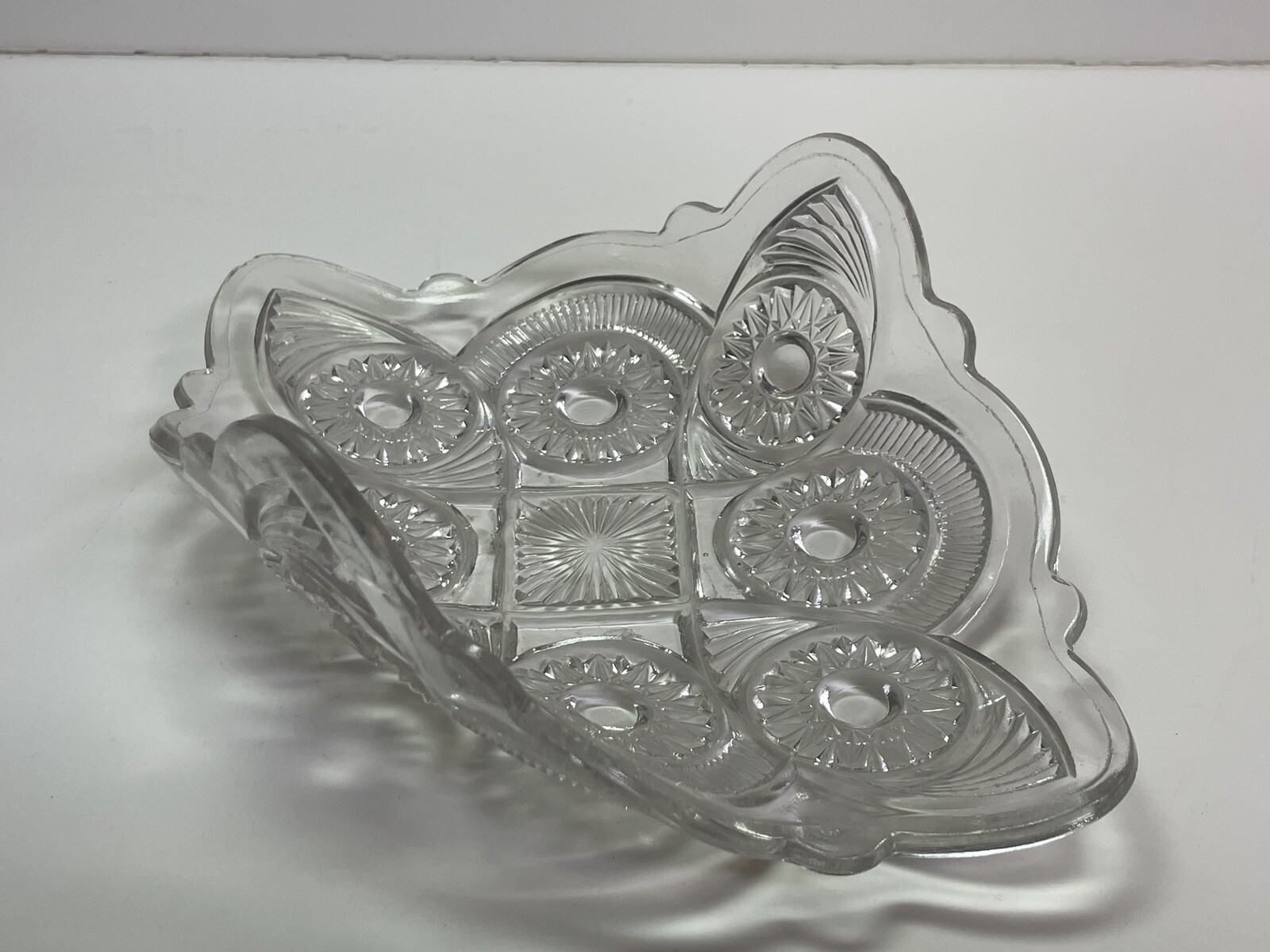 Clear Pressed Glass Square Curved Dish